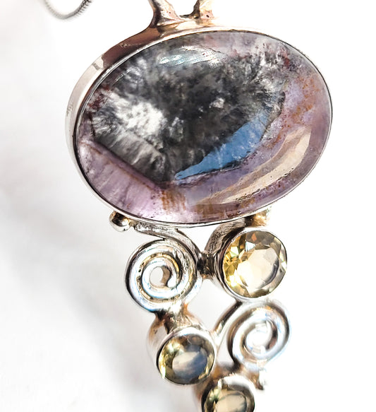 Bi colored Tourmaline and citrine sterling silver pendant necklace
