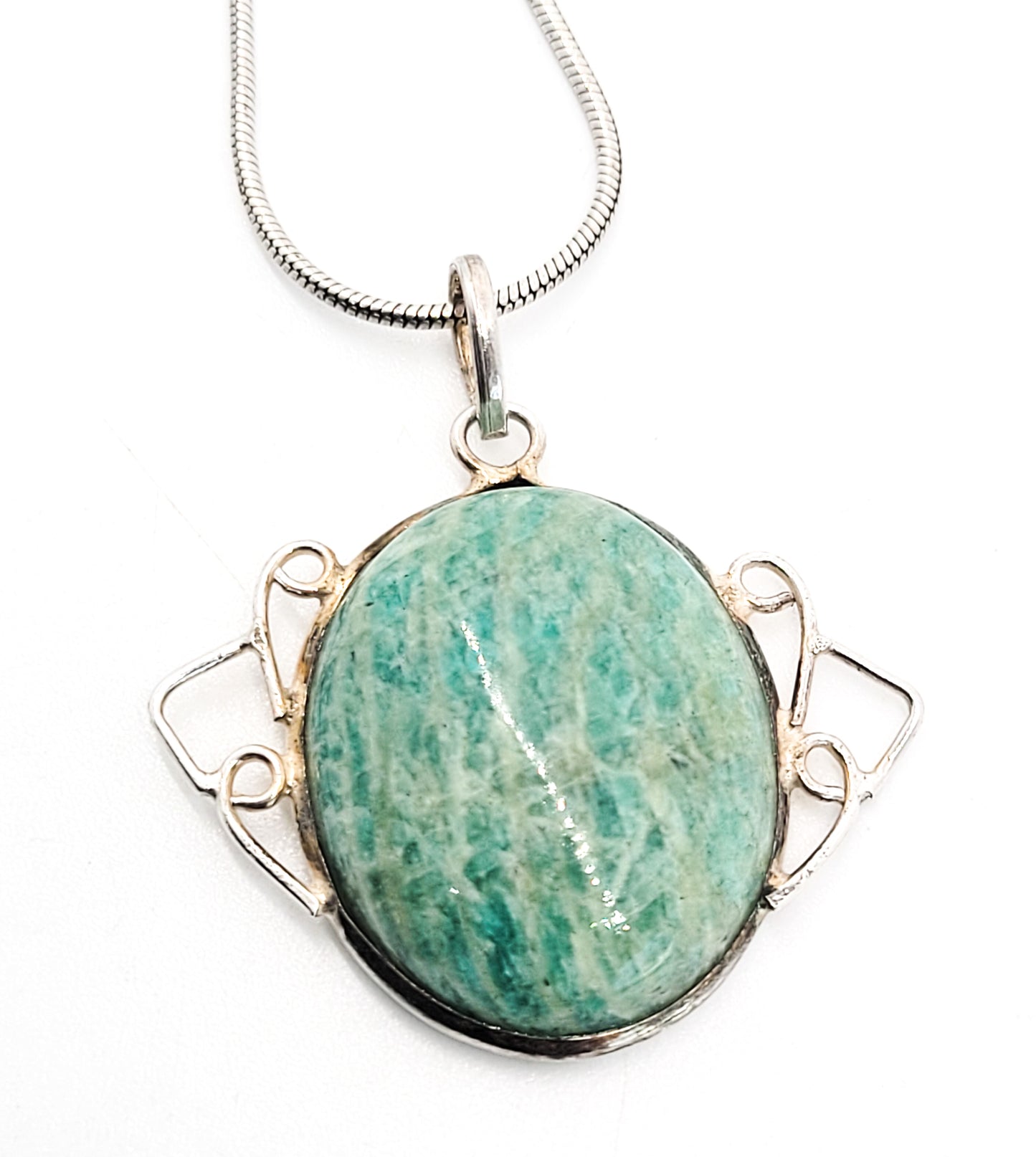 Amazonite vintage bright blue banded filigree sterling silver necklace