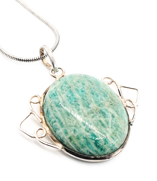 Amazonite vintage bright blue banded filigree sterling silver necklace