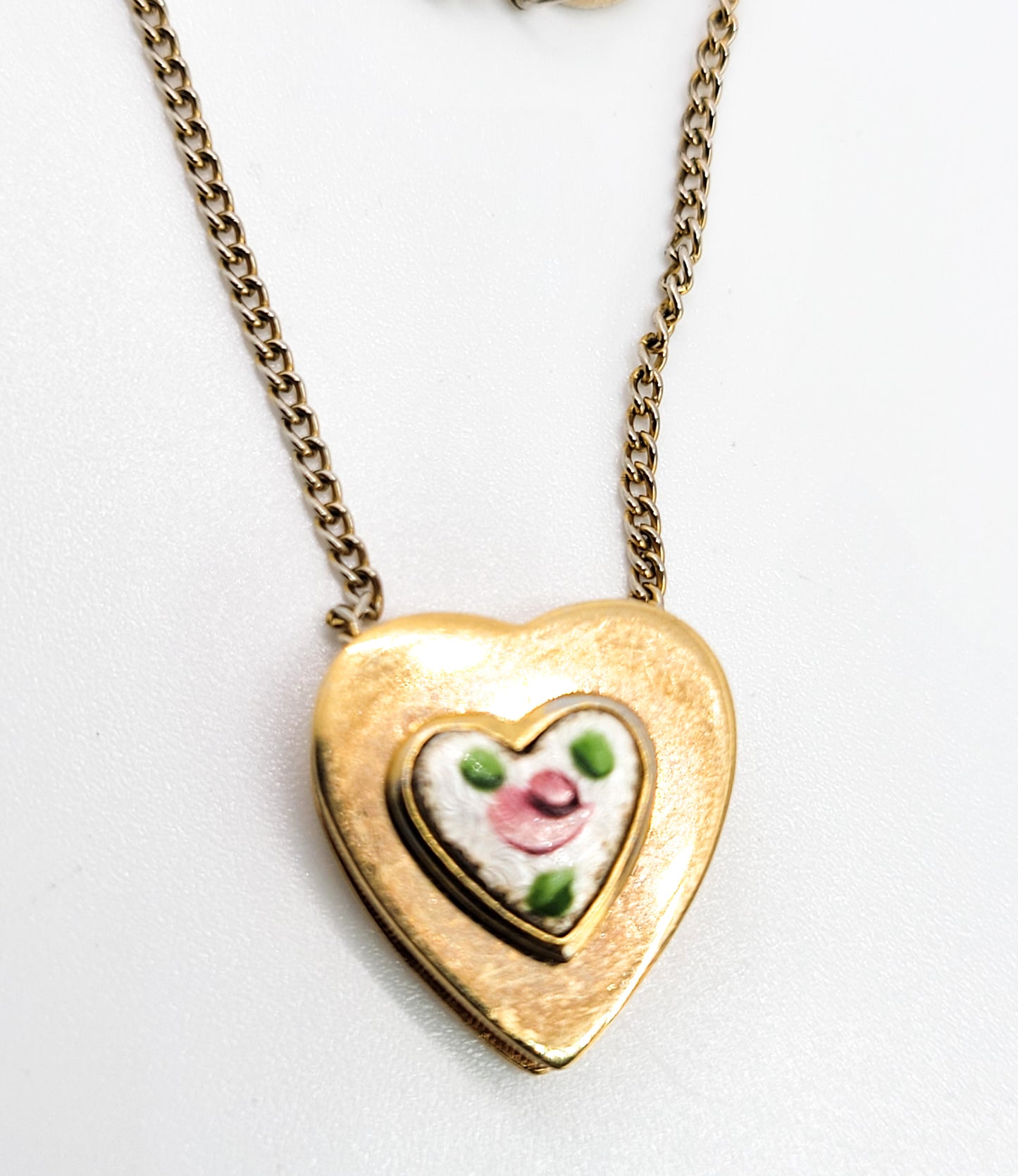 Pink Guilloche enamel rose gold toned vintage slide pendant necklace