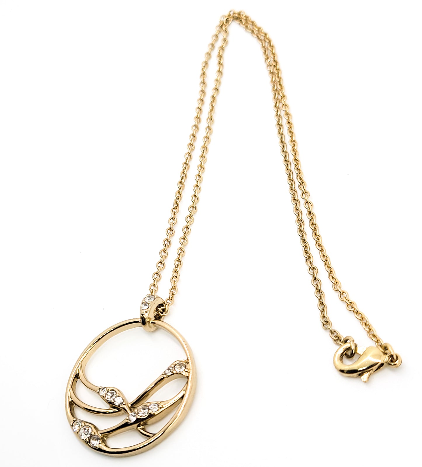 Avon NRT signed vintage gold plated circle rhinestone pendant necklace