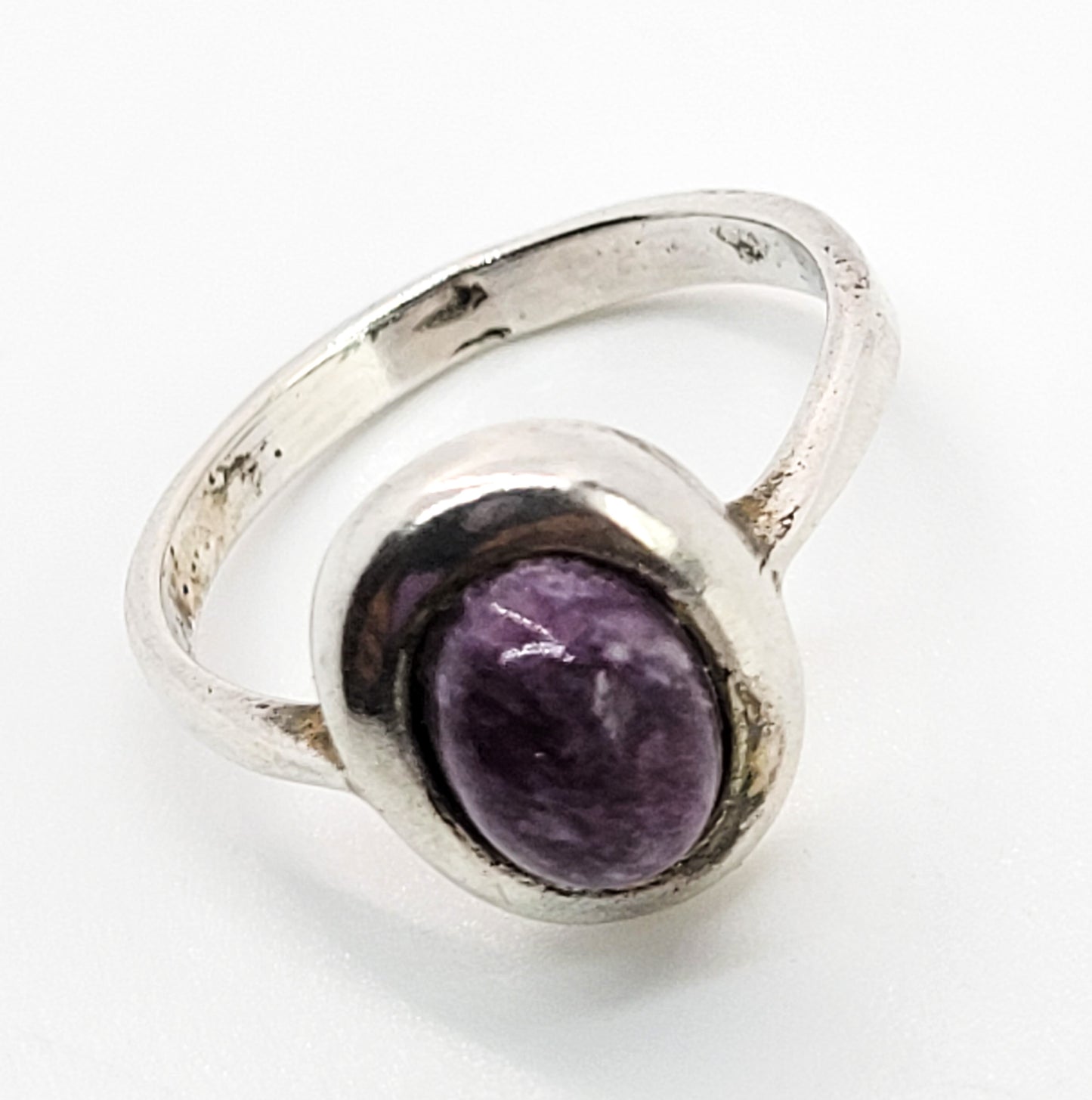 Charoite purple gemstone sterling silver modernist vintage ring size 6.5
