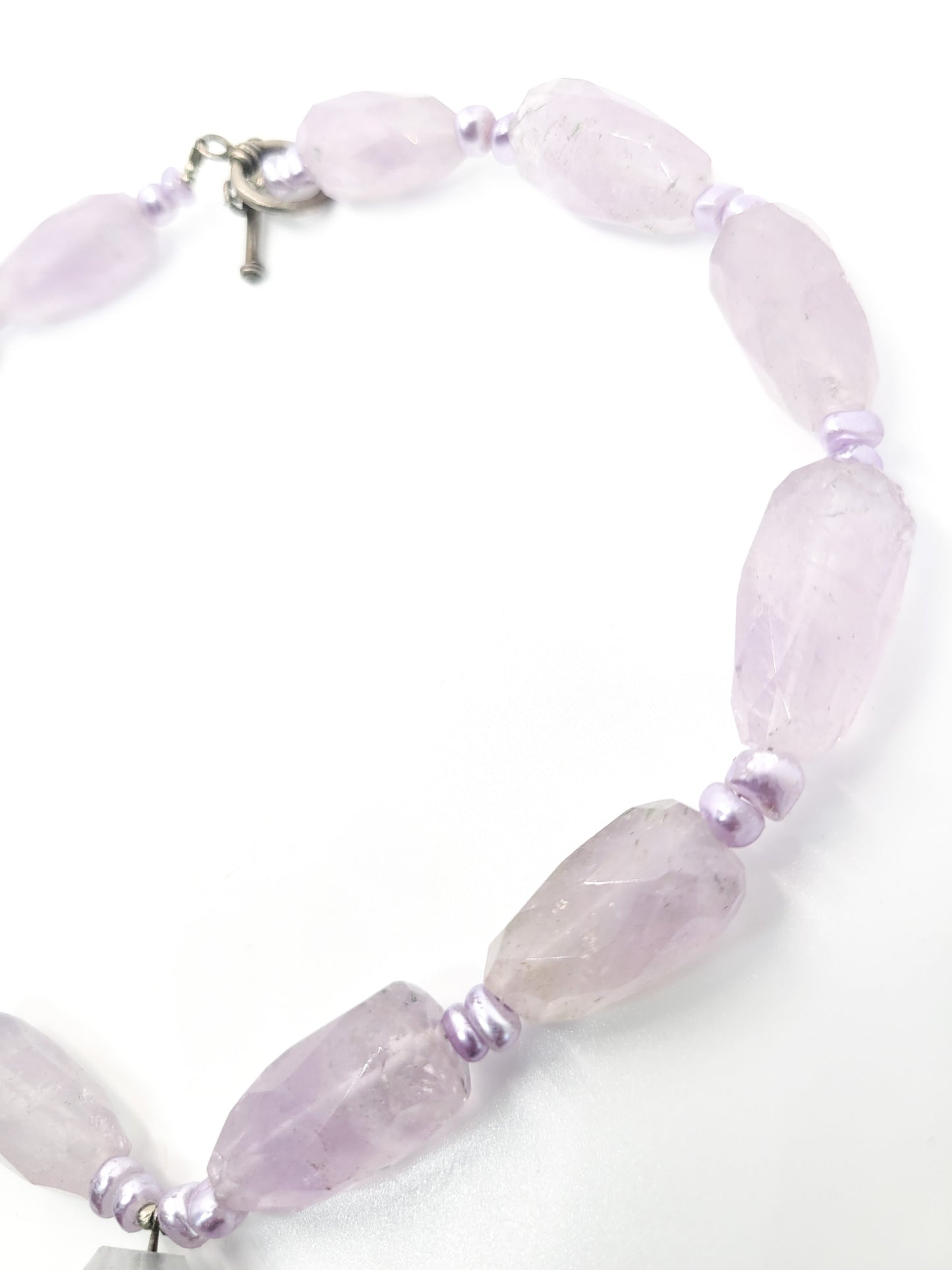 Chunky Amethyst and lavender pearl artisan beaded sterling statement necklace