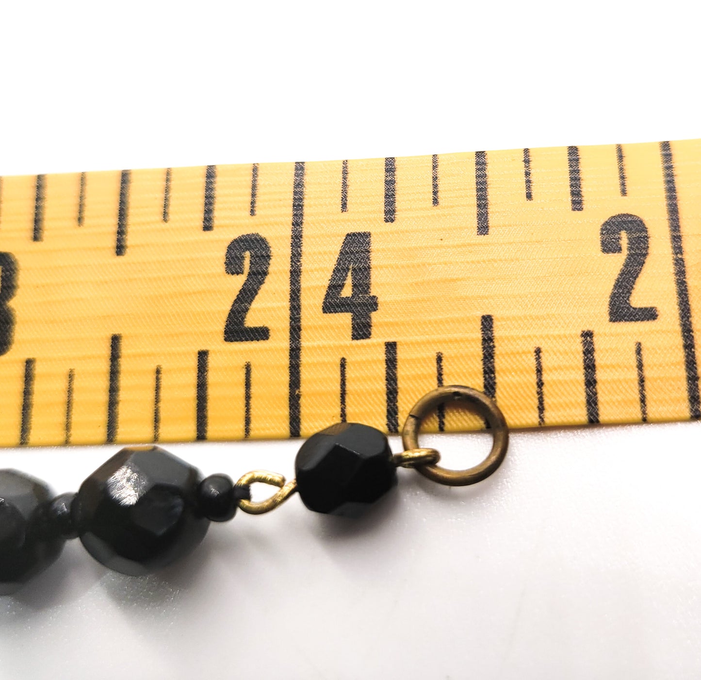 Vintage Faceted Long molded glass Black beaded silk strung necklace