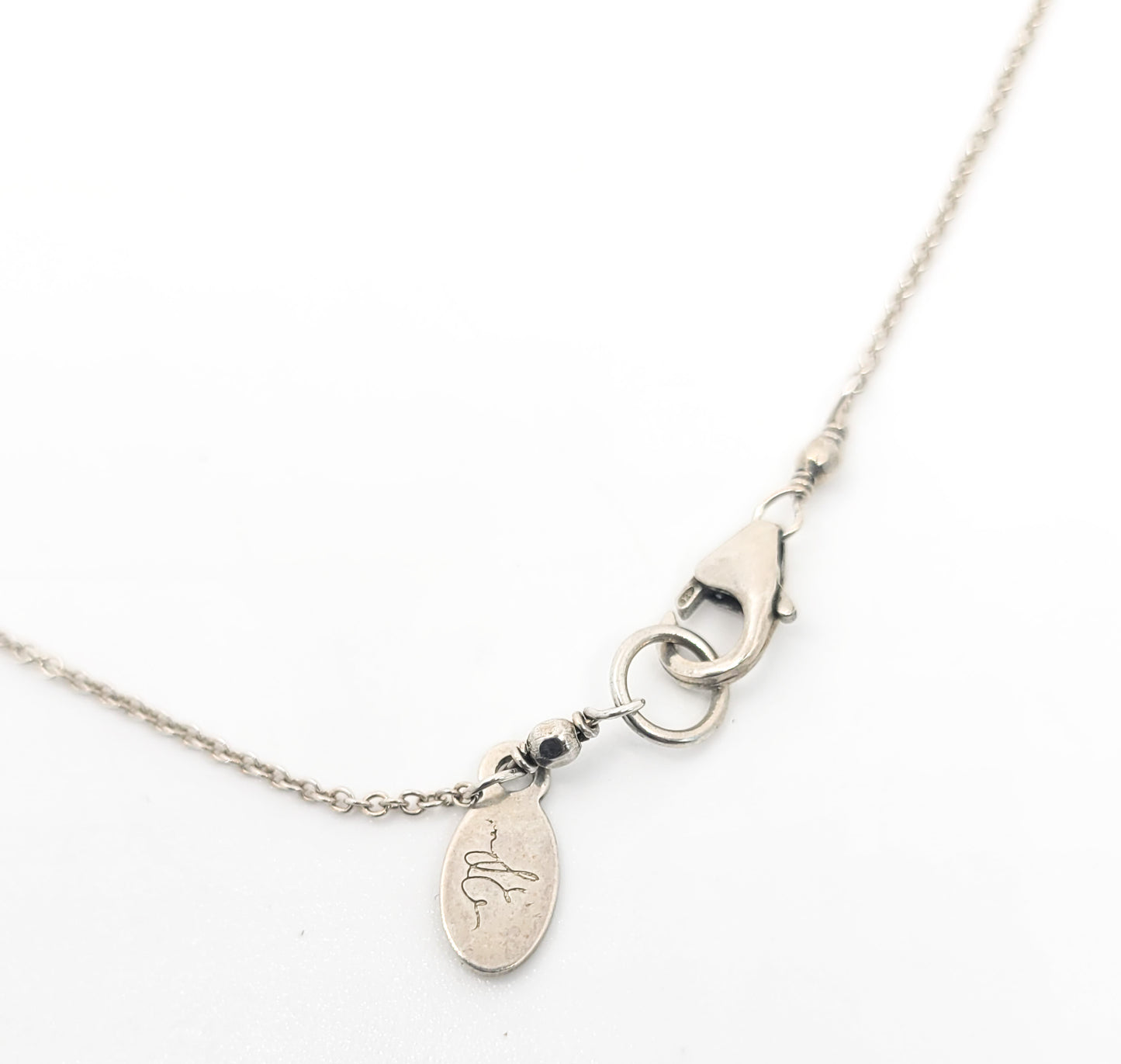 Hammered artisan  sterling silver drop necklace signed