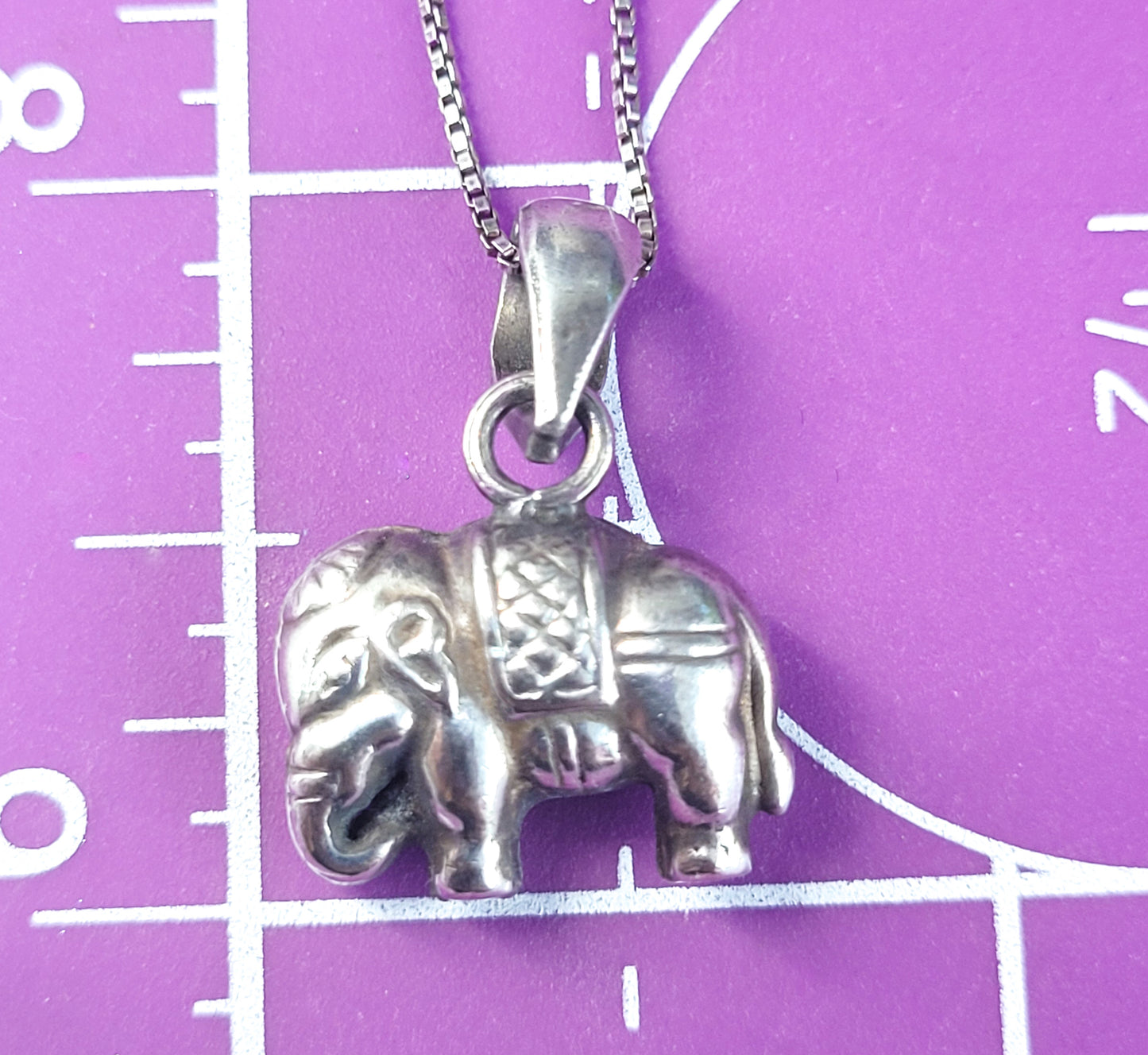 Tribal elephant figural puffy sterling silver pendant necklace