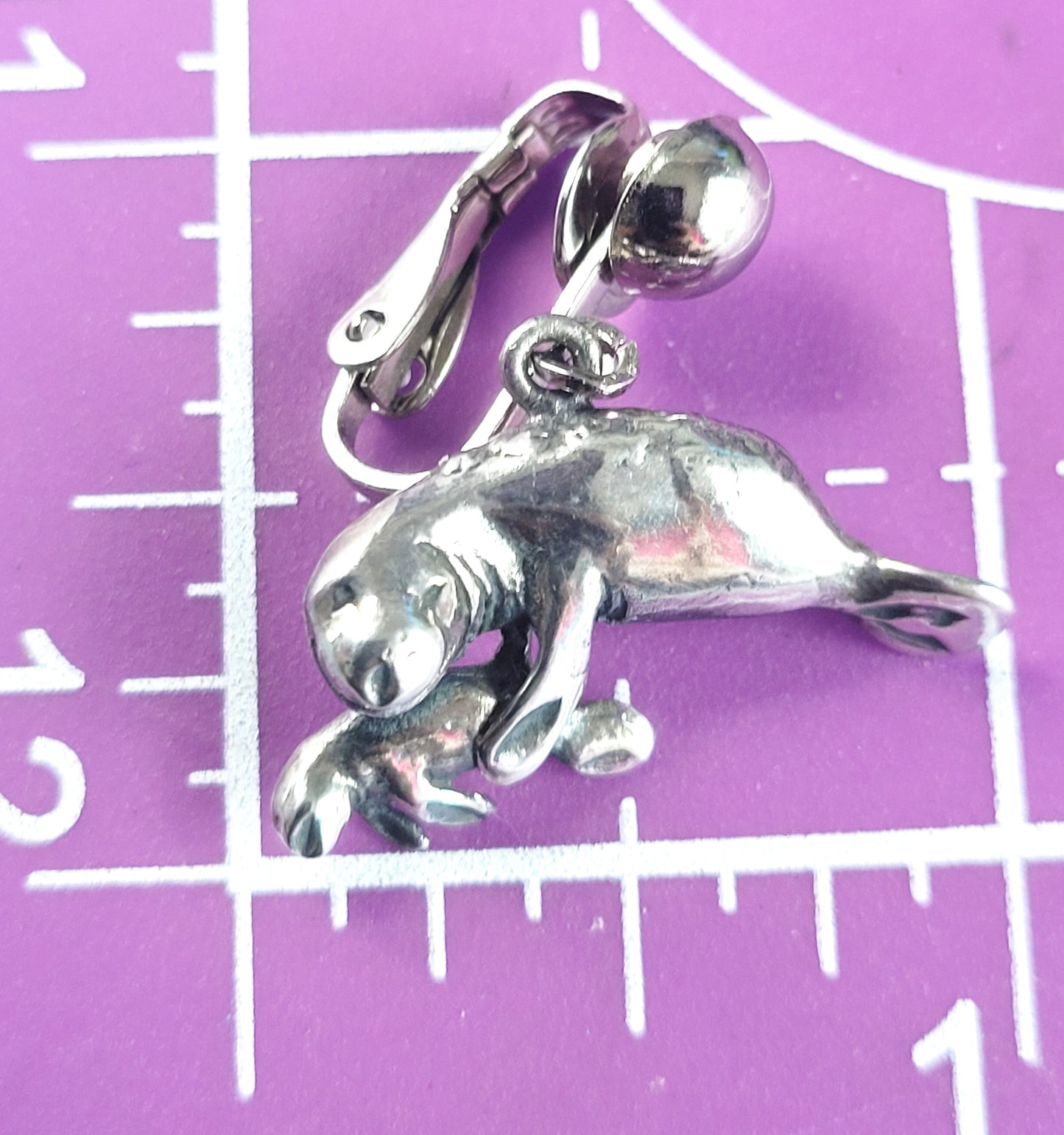 Mom and baby sterling silver vintage sea life clip on earrings