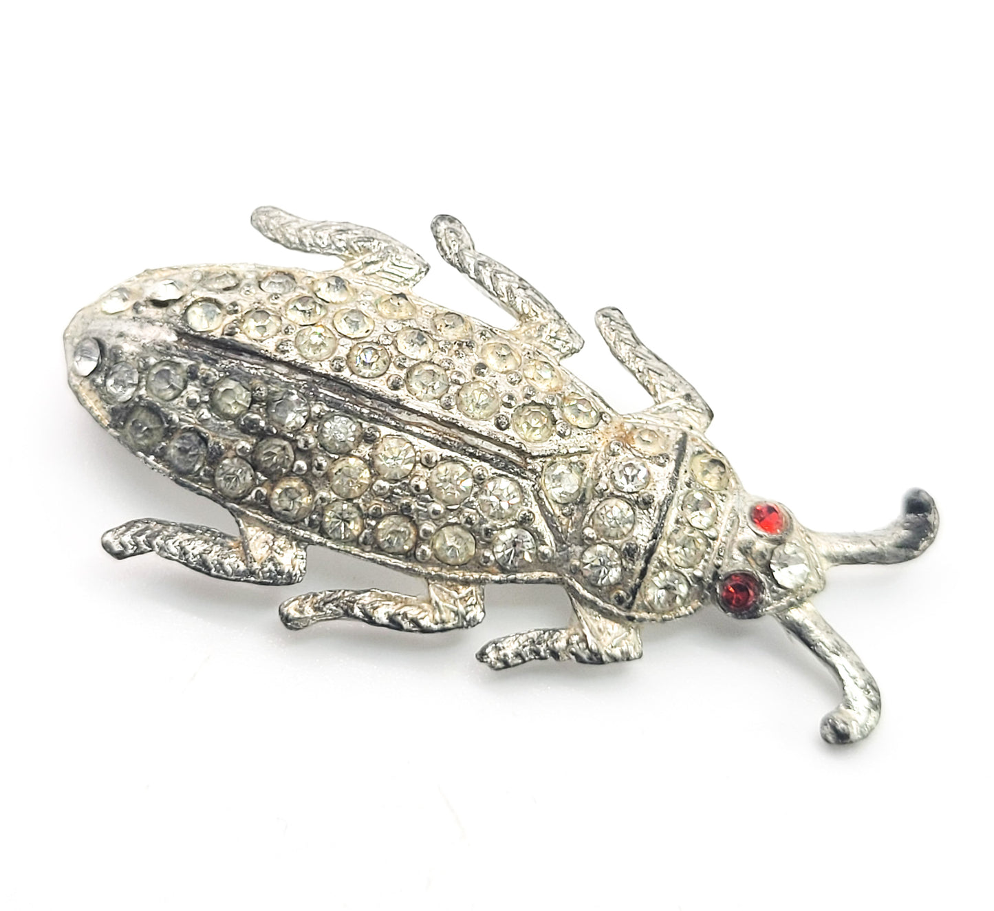 Pave rhinestone pot metal vintage beetle bug insect figural brooch