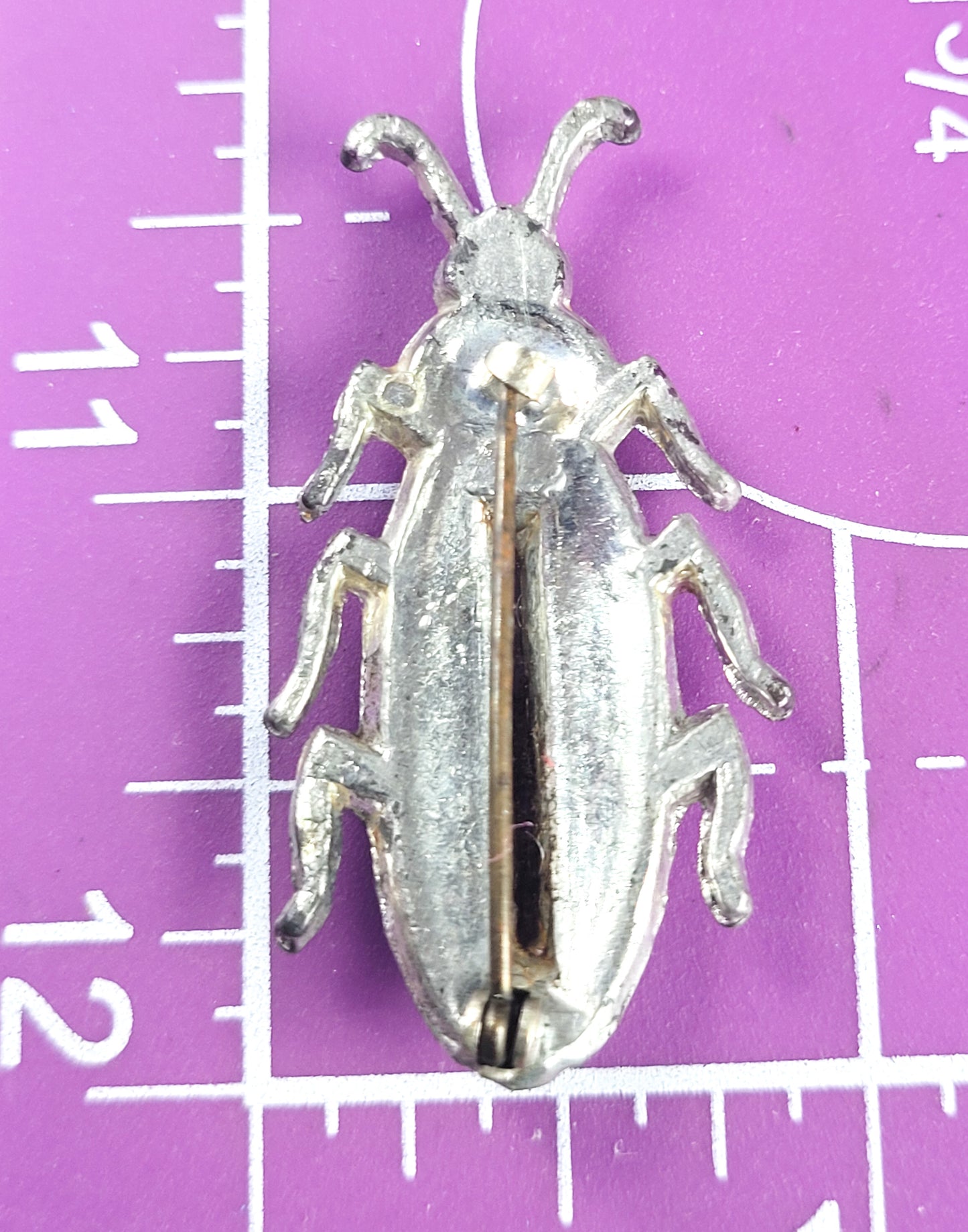 Pave rhinestone pot metal vintage beetle bug insect figural brooch