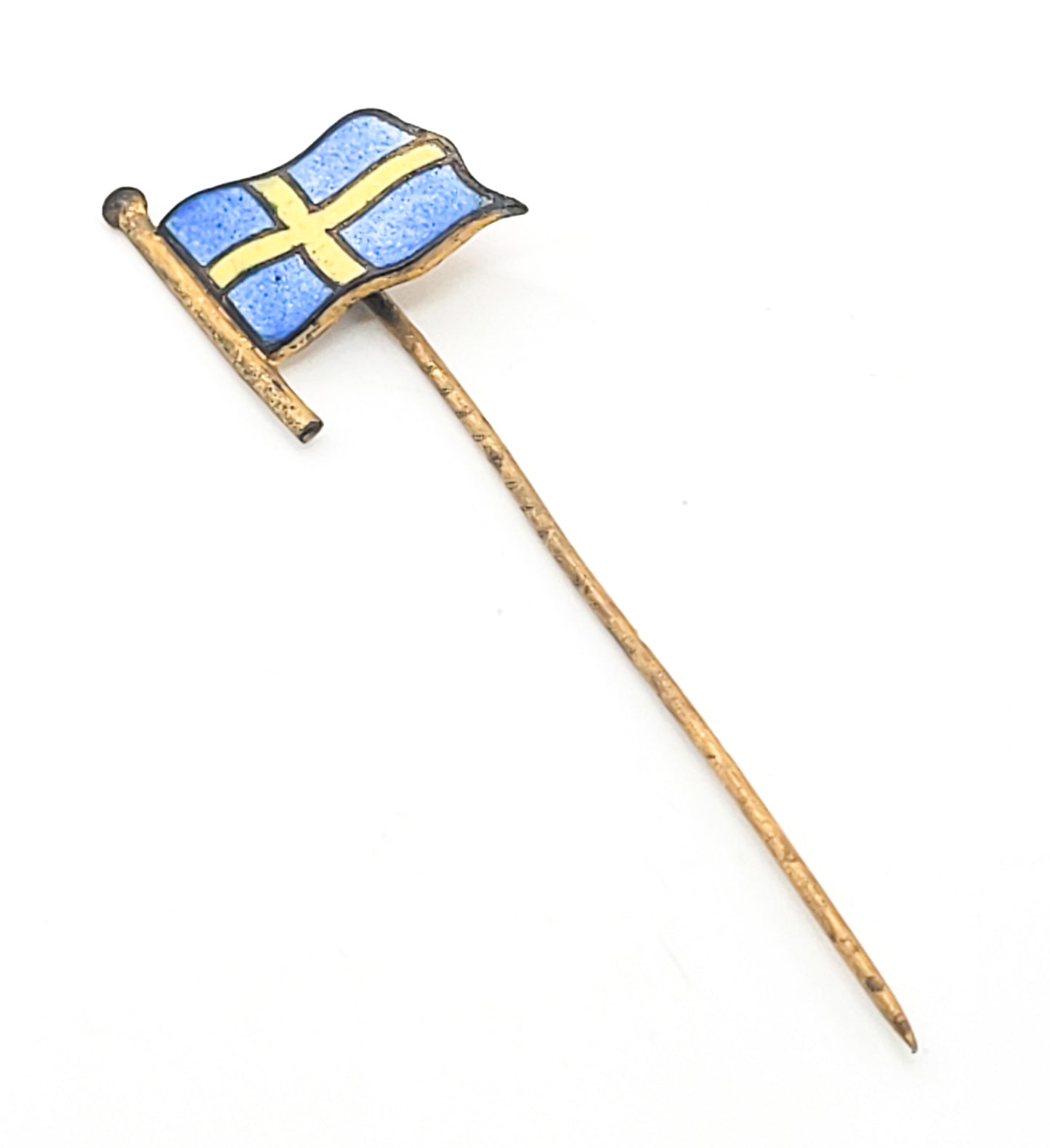 Sweden Guilloche blue and yellow enamel vintage Swedish flag stick hat lapel pin