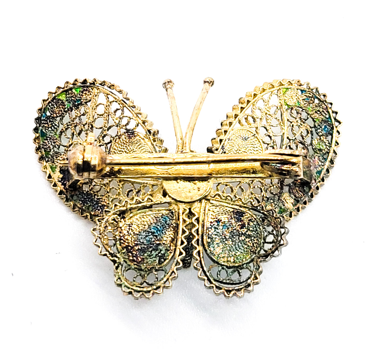ALIOTO ADRIANA signed enamel spun silver italian 800 vintage butterfly brooch