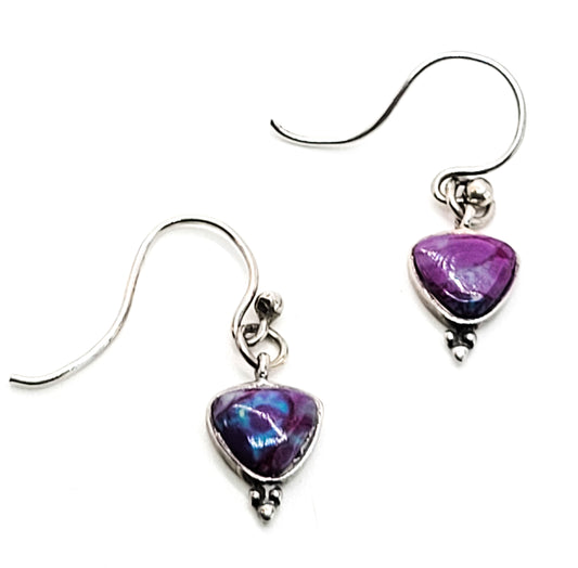 Purple mohave turquoise gemstone sterling silver drop earrings