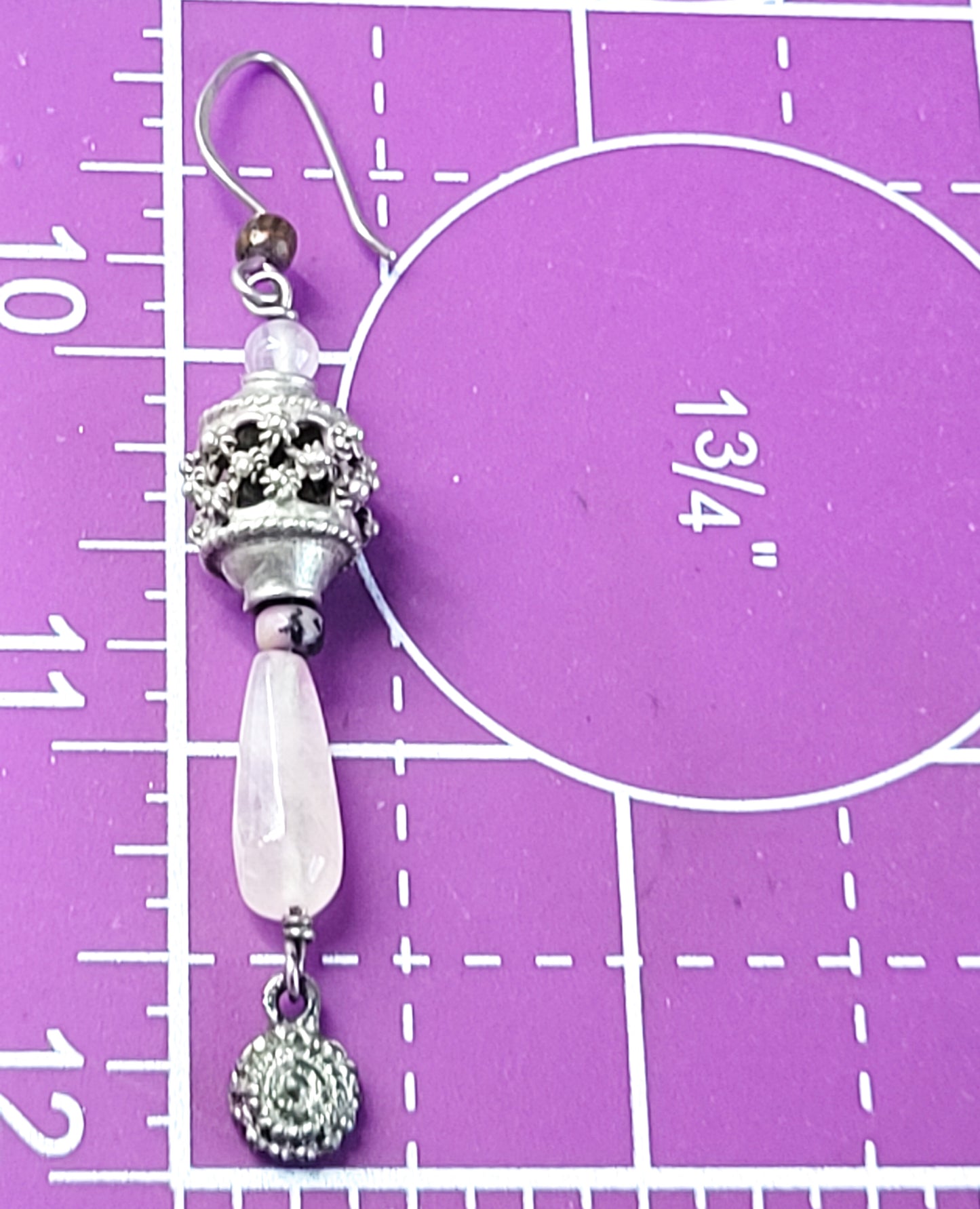 Rose Quartz sterling silver cantinelle tribal drop vintage gemstone earrings