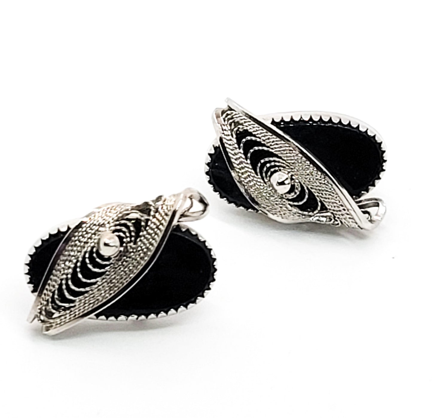 Black Onyx gemstone sterling silver threaded post vintage earrings