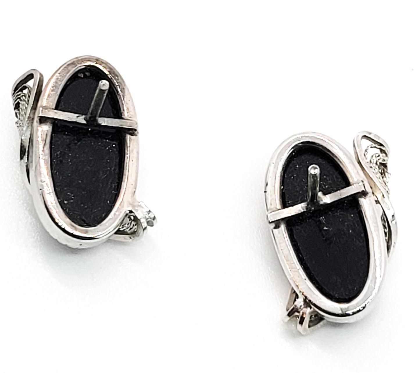 Black Onyx gemstone sterling silver threaded post vintage earrings