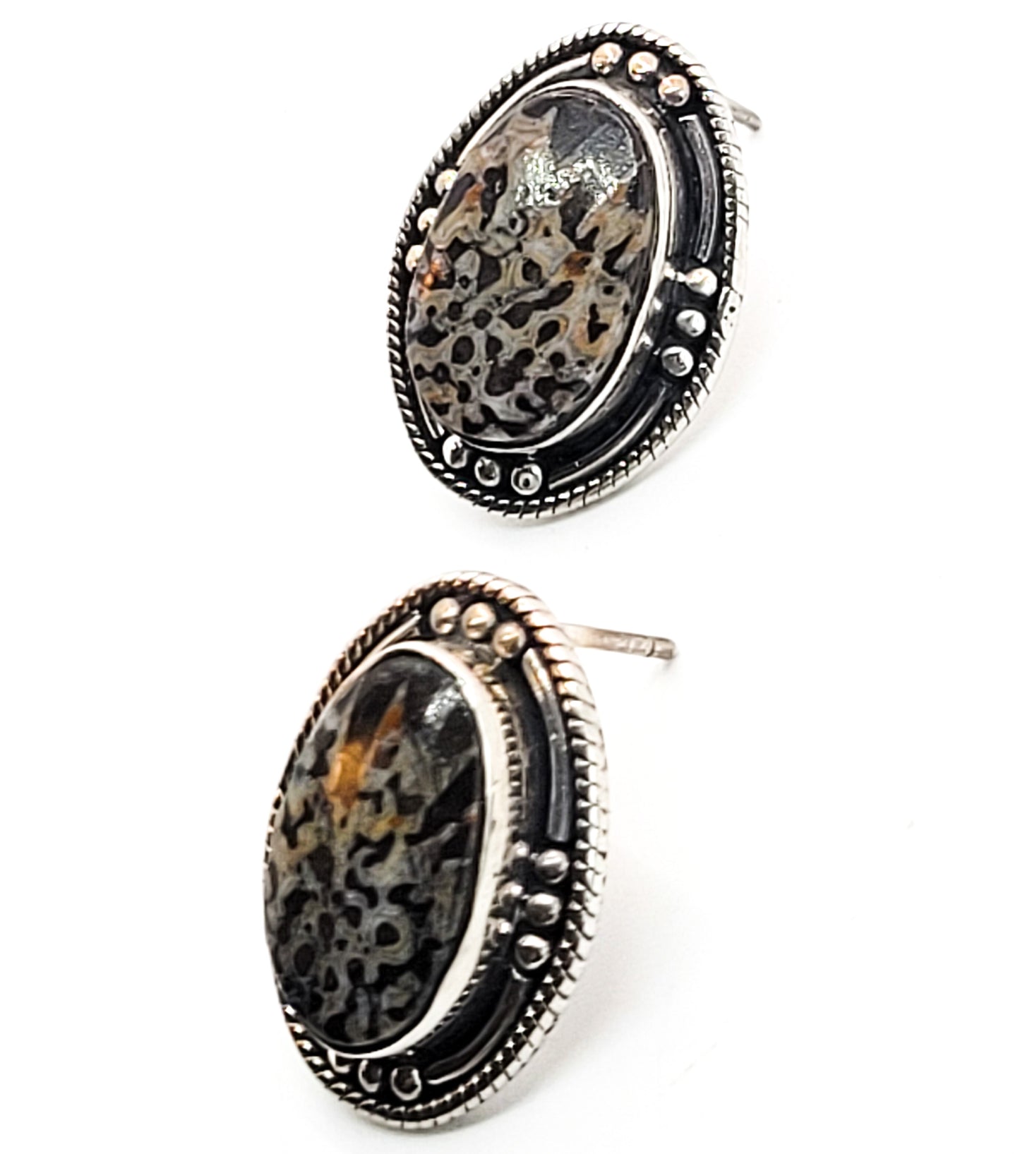 Speckled Jasper vintage artisan tribal sterling silver earrings