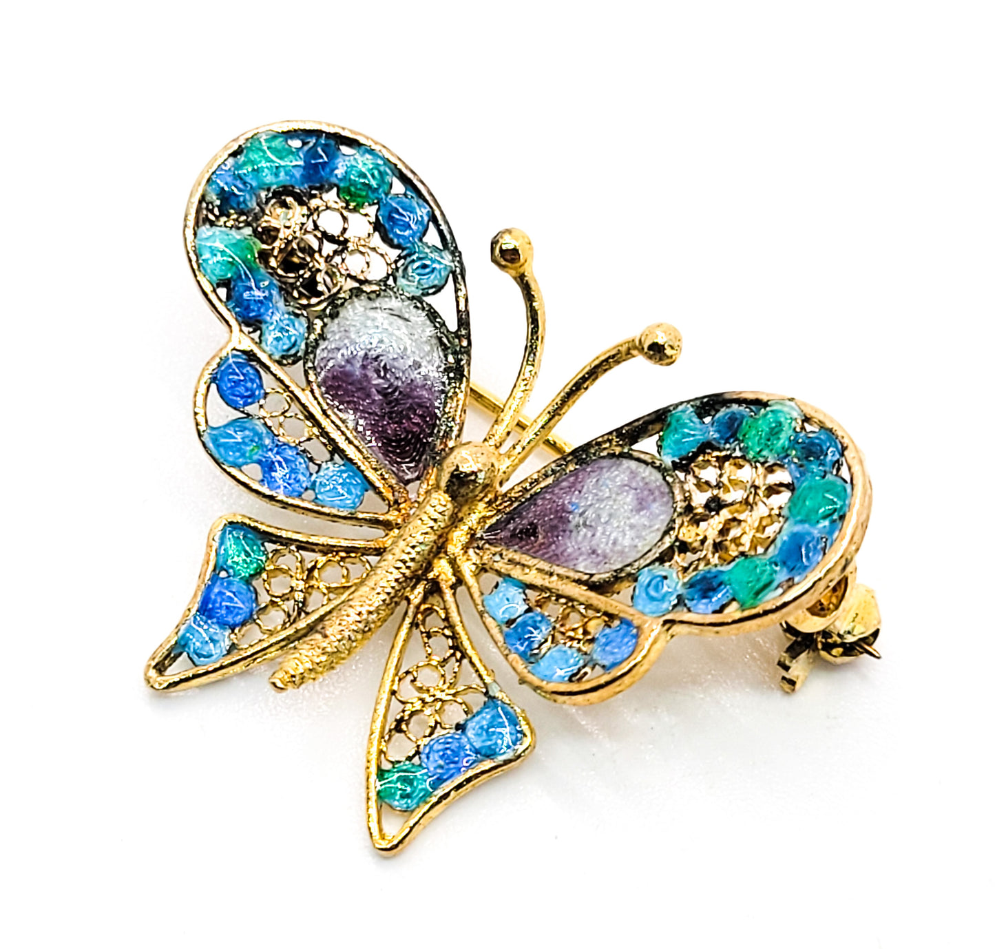 ALIOTO ADRIANA 79 GE Blue and purple enamel spun silver gilt Butterfly brooch
