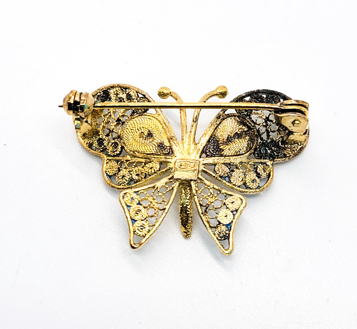 ALIOTO ADRIANA 79 GE Blue and purple enamel spun silver gilt Butterfly brooch