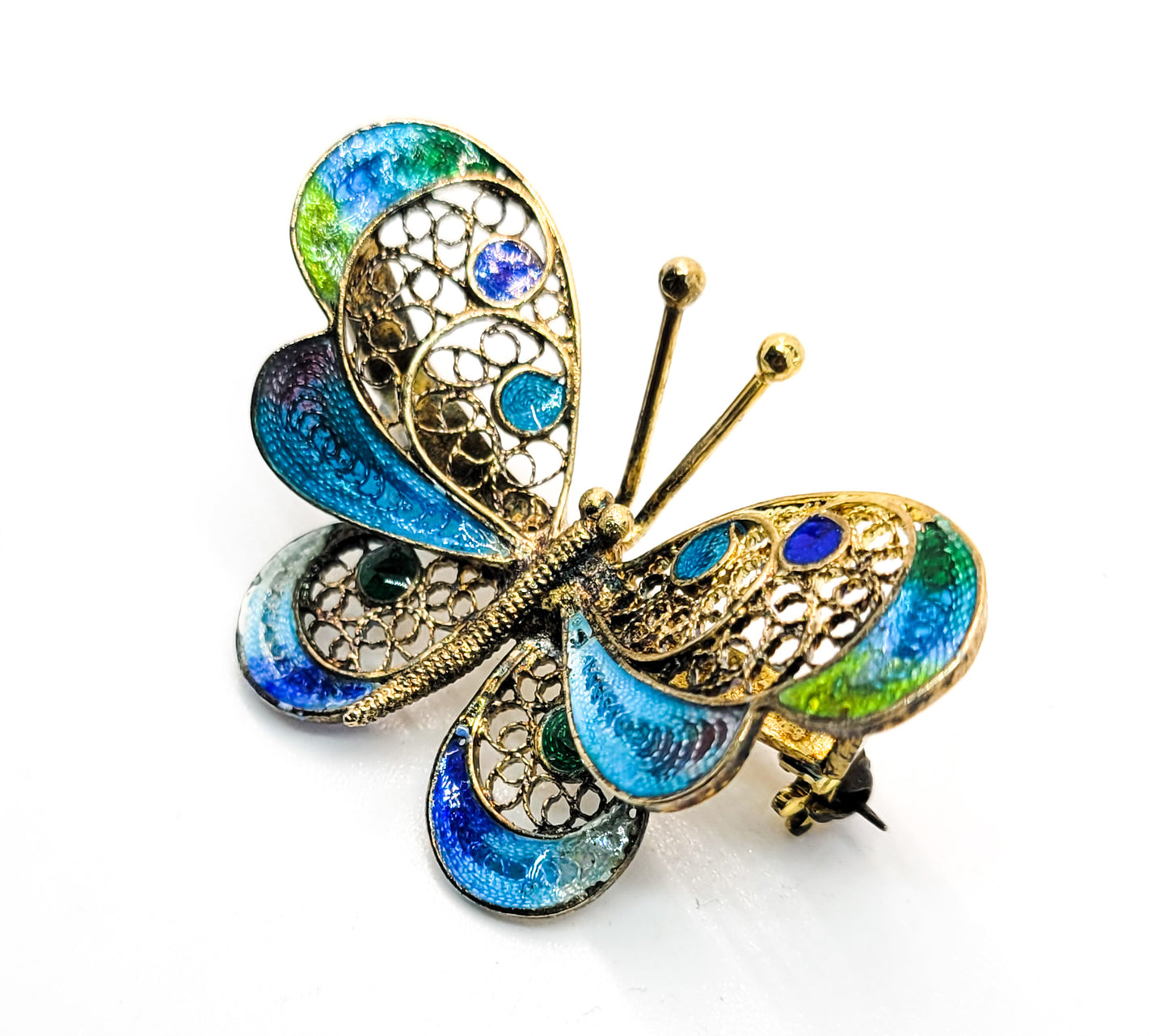 ALIOTO ADRIANA filigree gold gilt enamel signed vintage butterfly brooch Italian