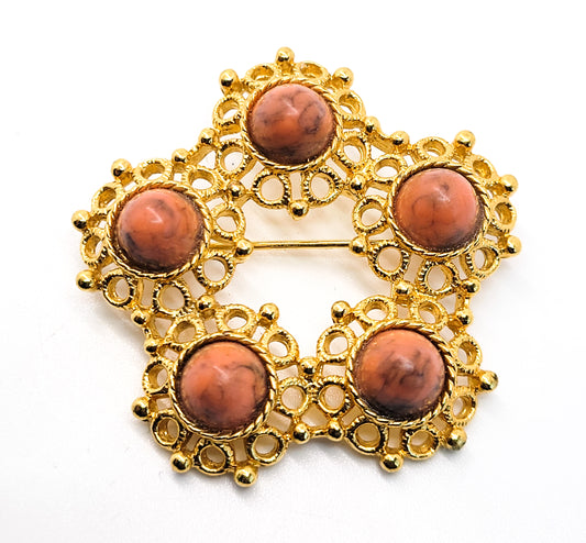 Sarah Coventry gold toned vintage domed glass flower circle brooch