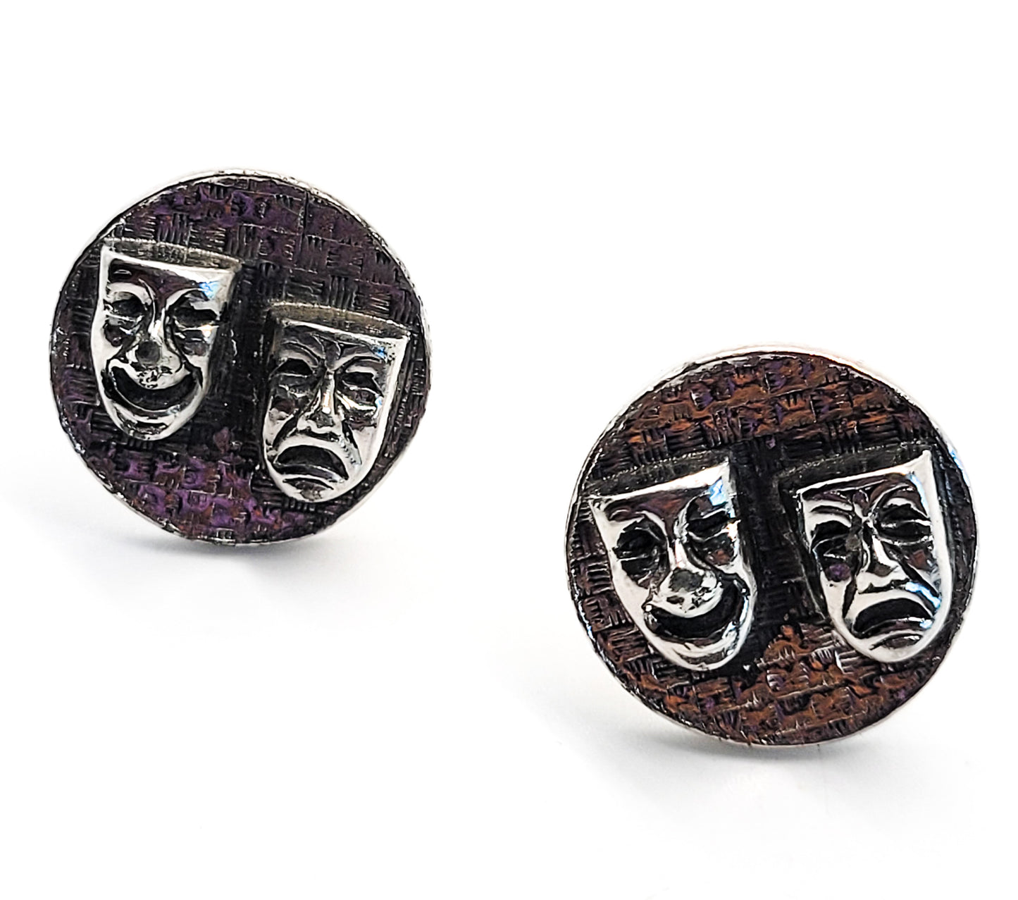Comedy and Tragedy mask vintage sterling silver plated cuff links