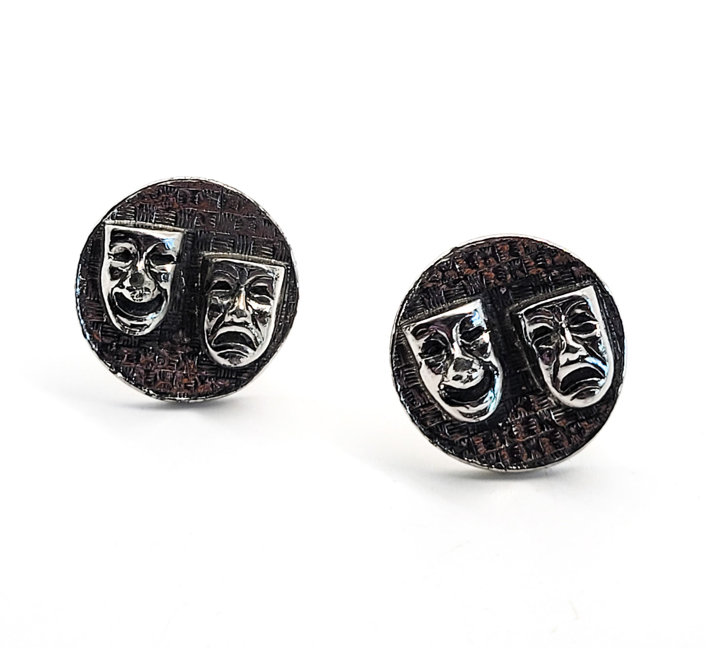 Comedy and Tragedy mask vintage sterling silver plated cuff links