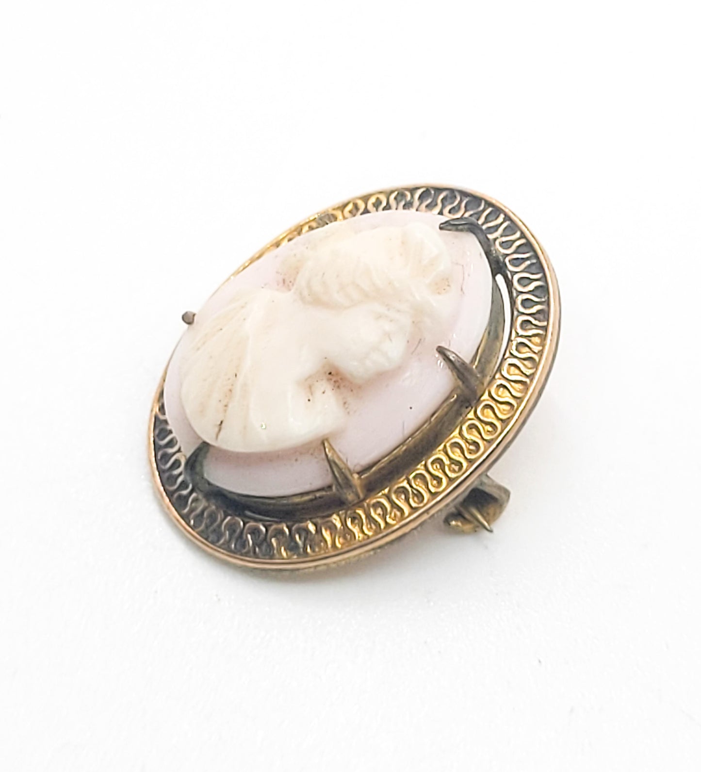 John H Peckham JHP antique pink glass small gold filled cameo brooch