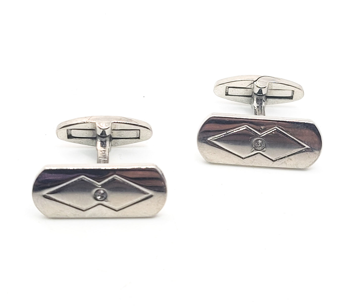 Art Deco inspired rhodium plated rhinestone studded vintage cufflinks