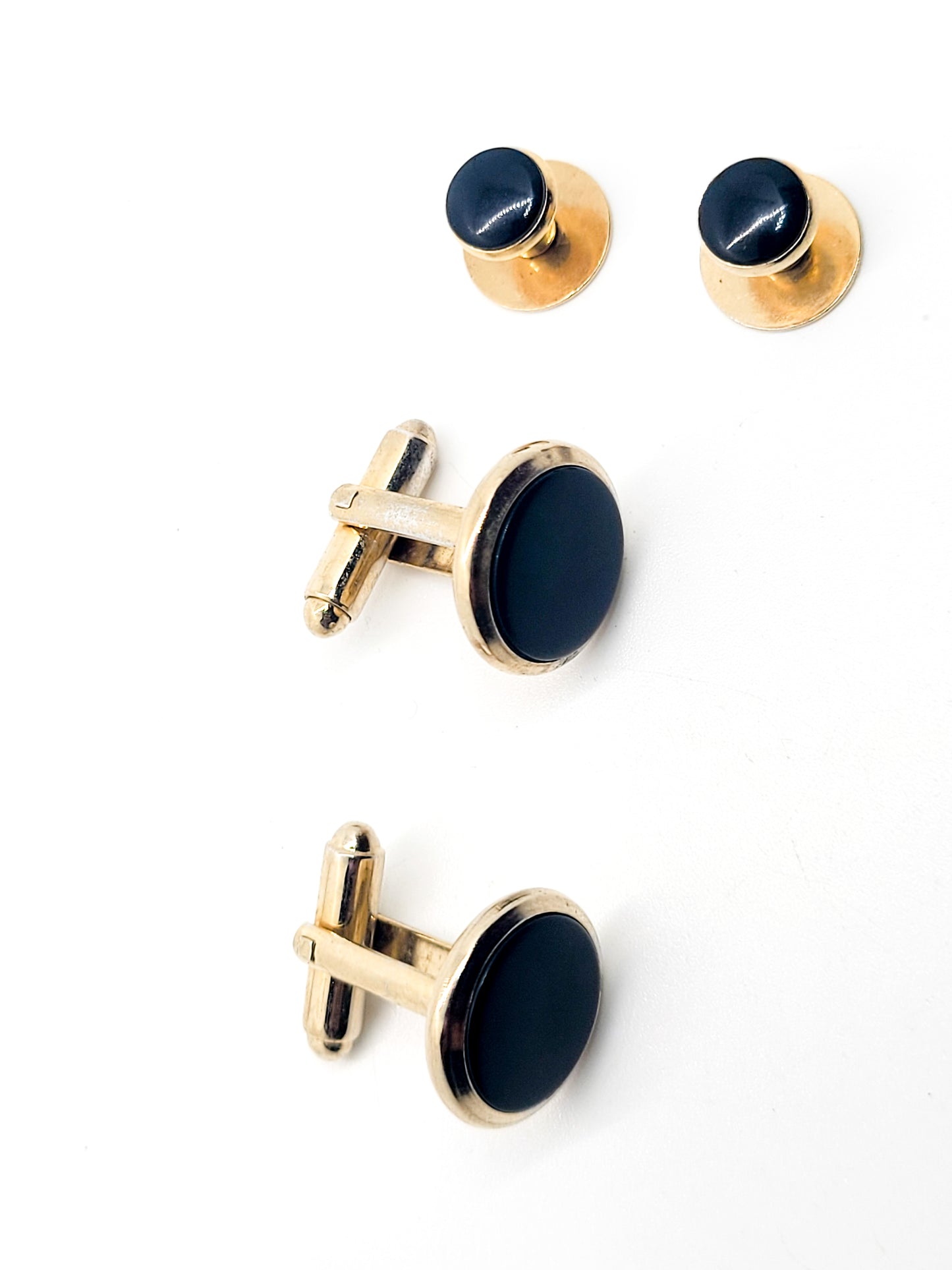 Sheild's black and gold cufflink and collar stud vintage signed set