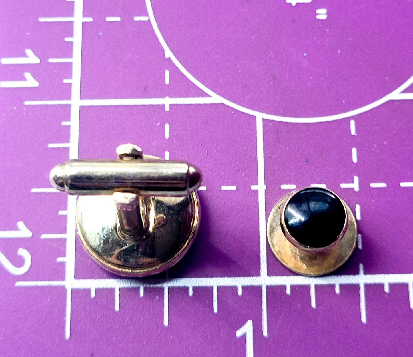 Sheild's black and gold cufflink and collar stud vintage signed set
