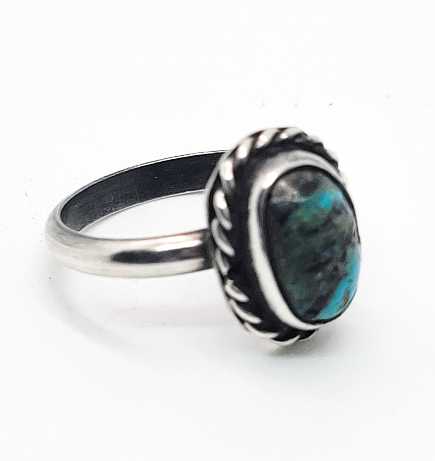 Turquoise Native American small twisted rope sterling silver gemstone ring size 5.5