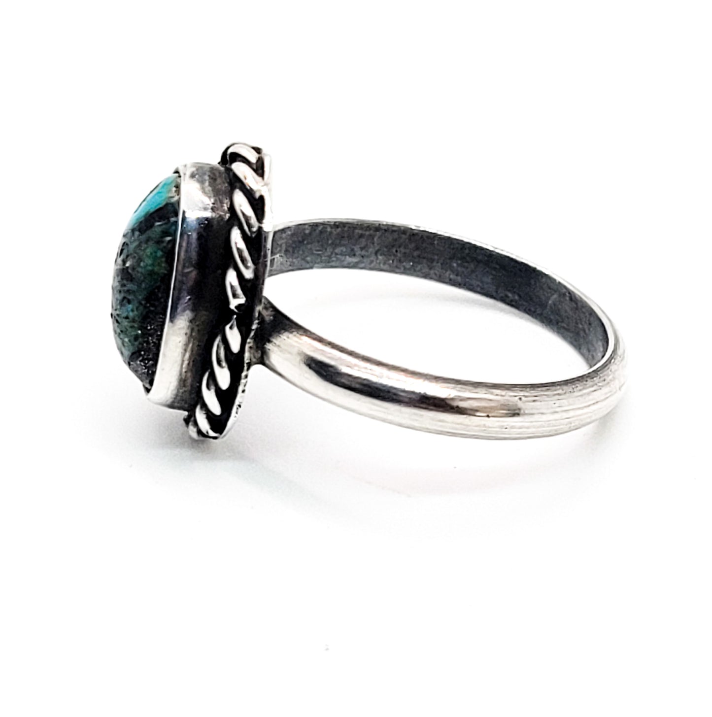 Turquoise Native American small twisted rope sterling silver gemstone ring size 5.5