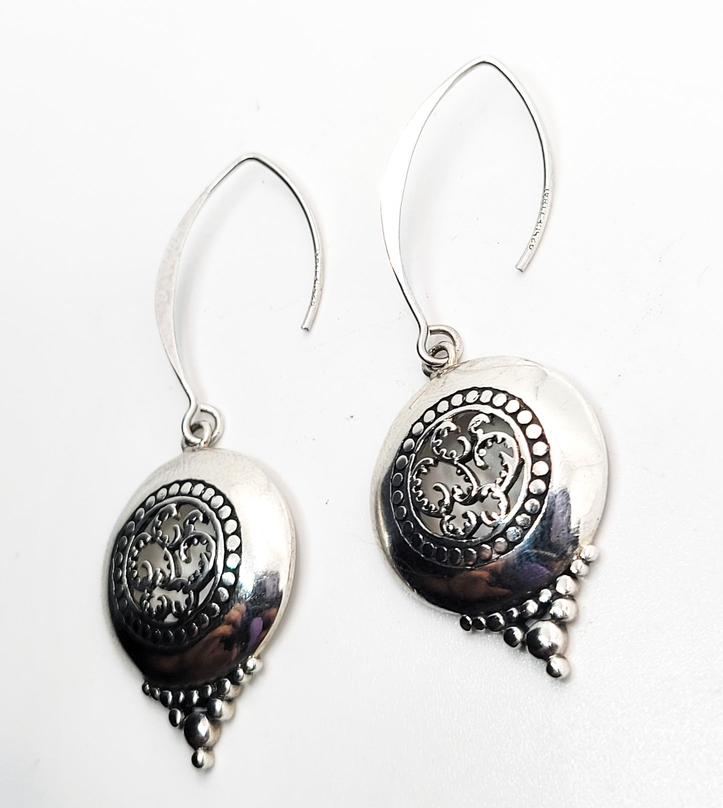 CFJ Balinese tribal drop artisan open work disk drop sterling silver earrings