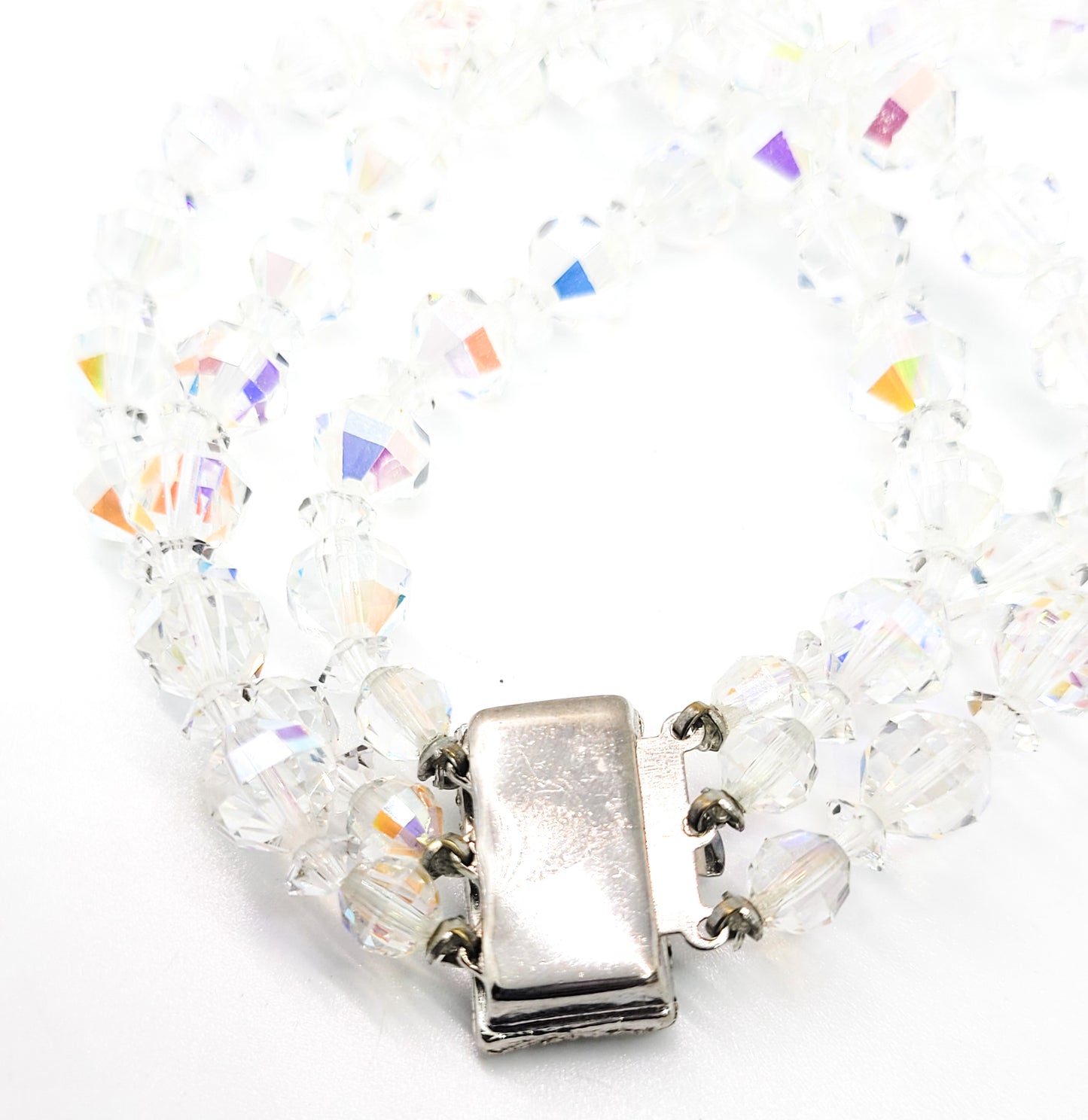 Austrian Crystal Aurora Borealis three layer beaded rhinestone vintage bracelet