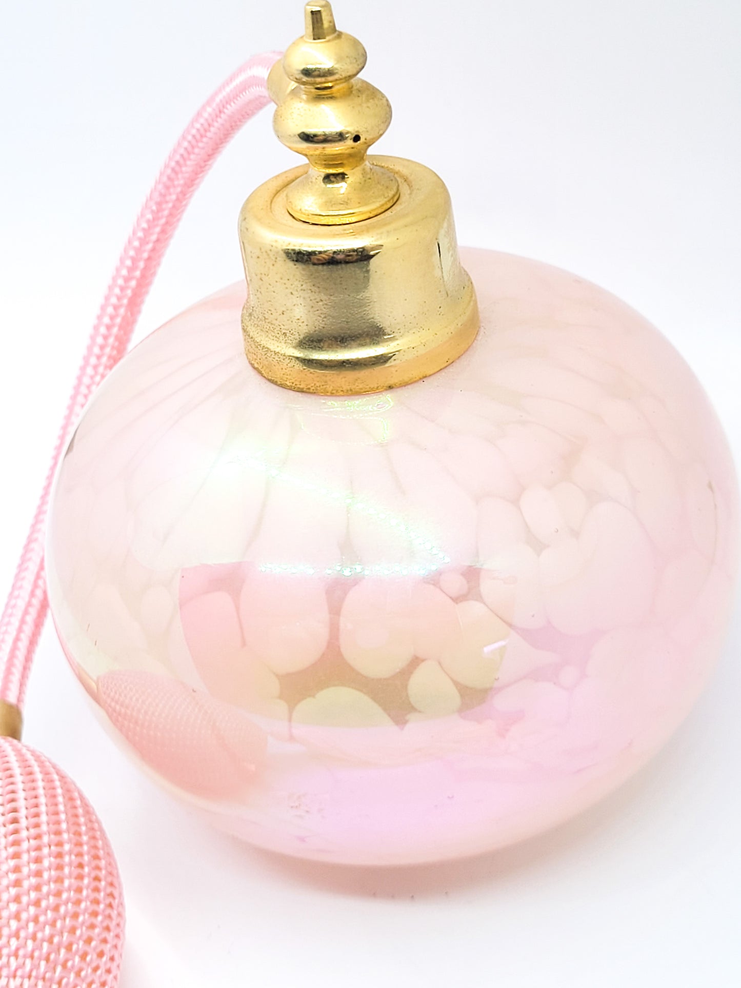 Irice vintage Pink iridescent blown glass vintage perfume bottle with atomizer