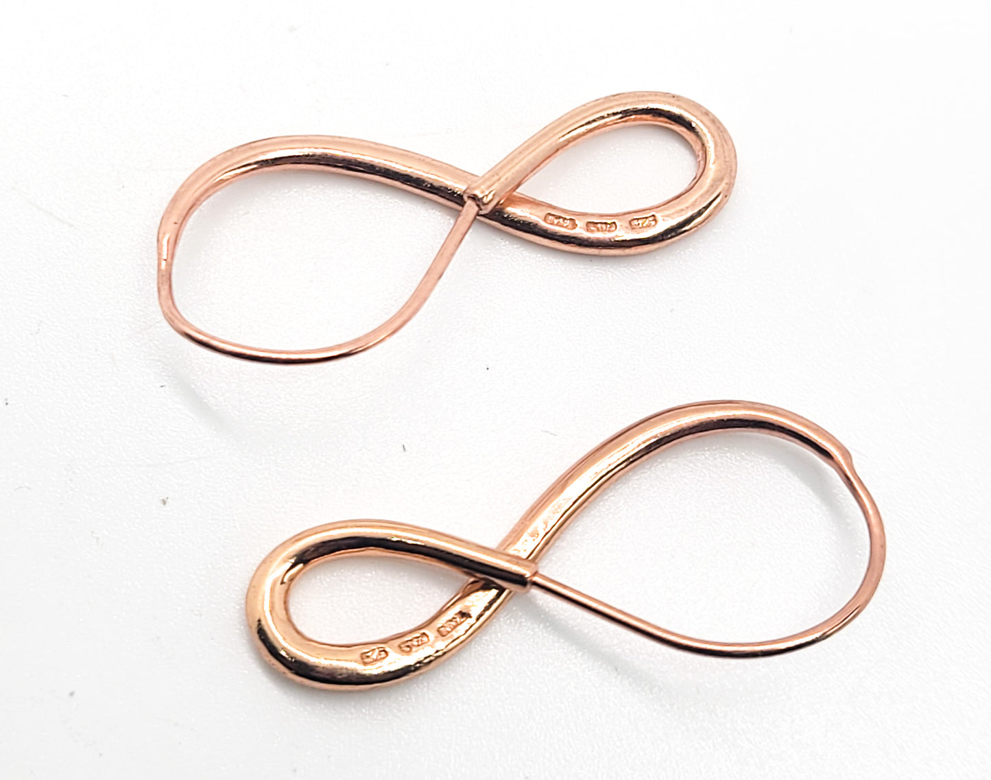 Rose gold over sterling silver FAS signed vintage infinity knot earrings