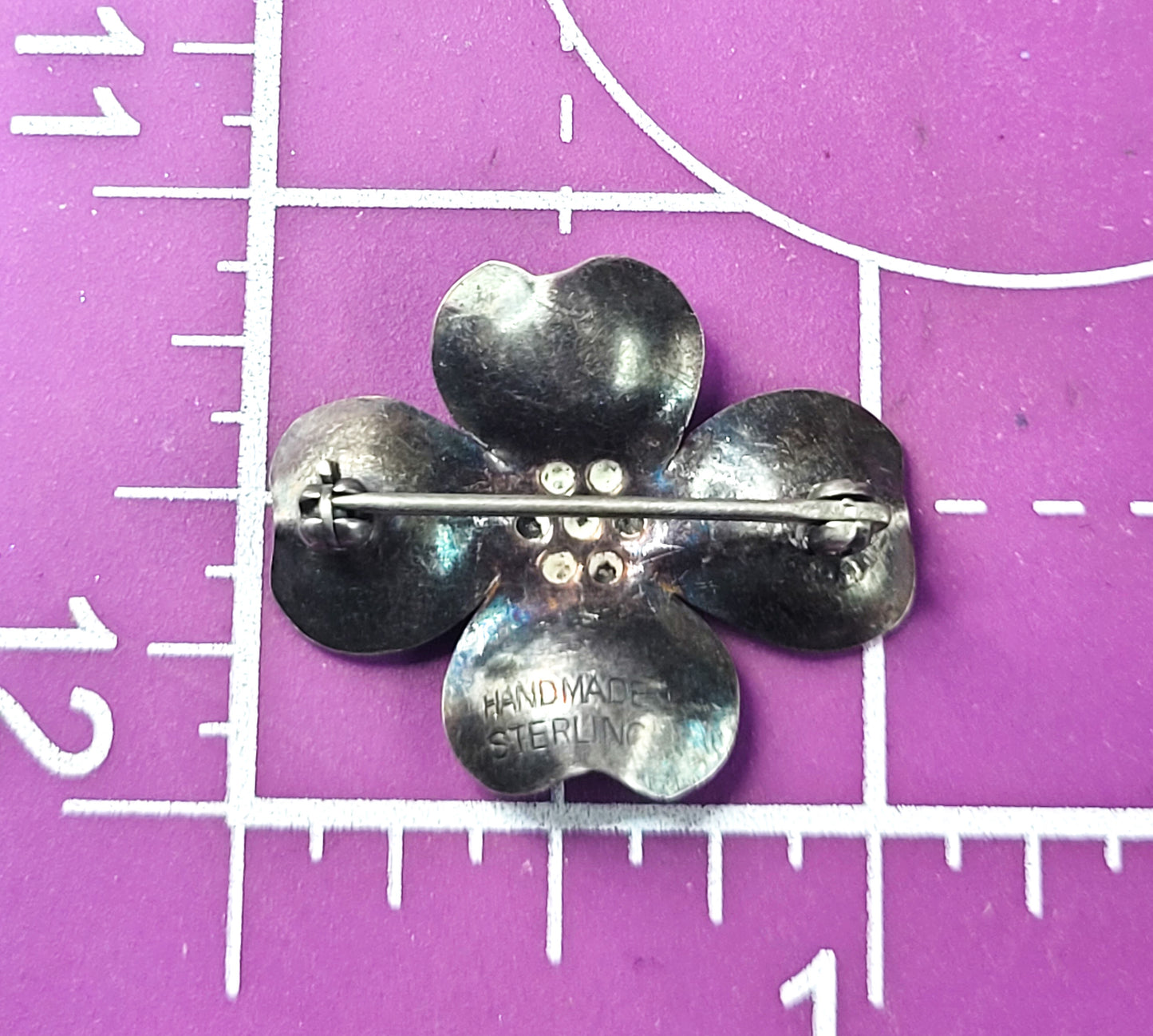 Art Deco Dogwood flower vintage sterling silver handmade brooch pin
