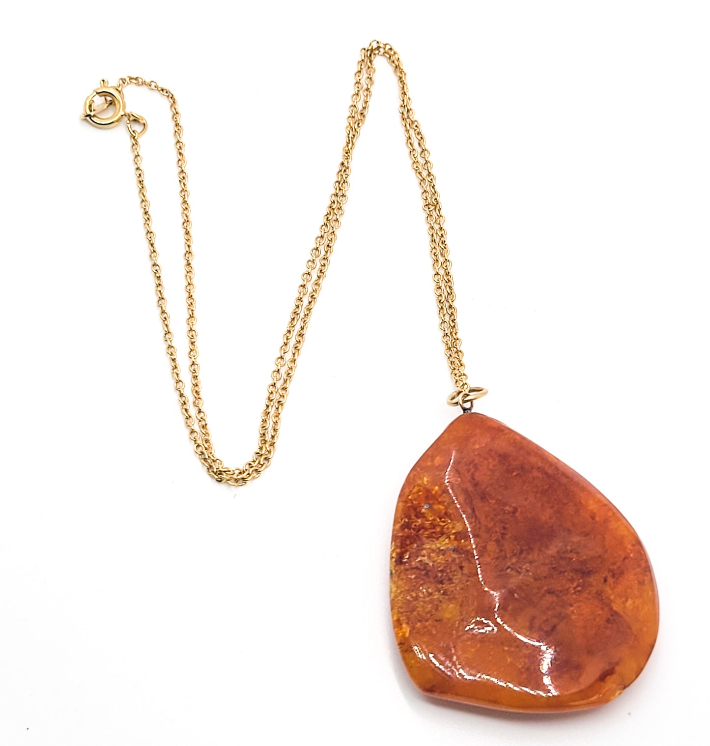 Baltic Amber vintage large polished natural gemstone nugget pendant necklace