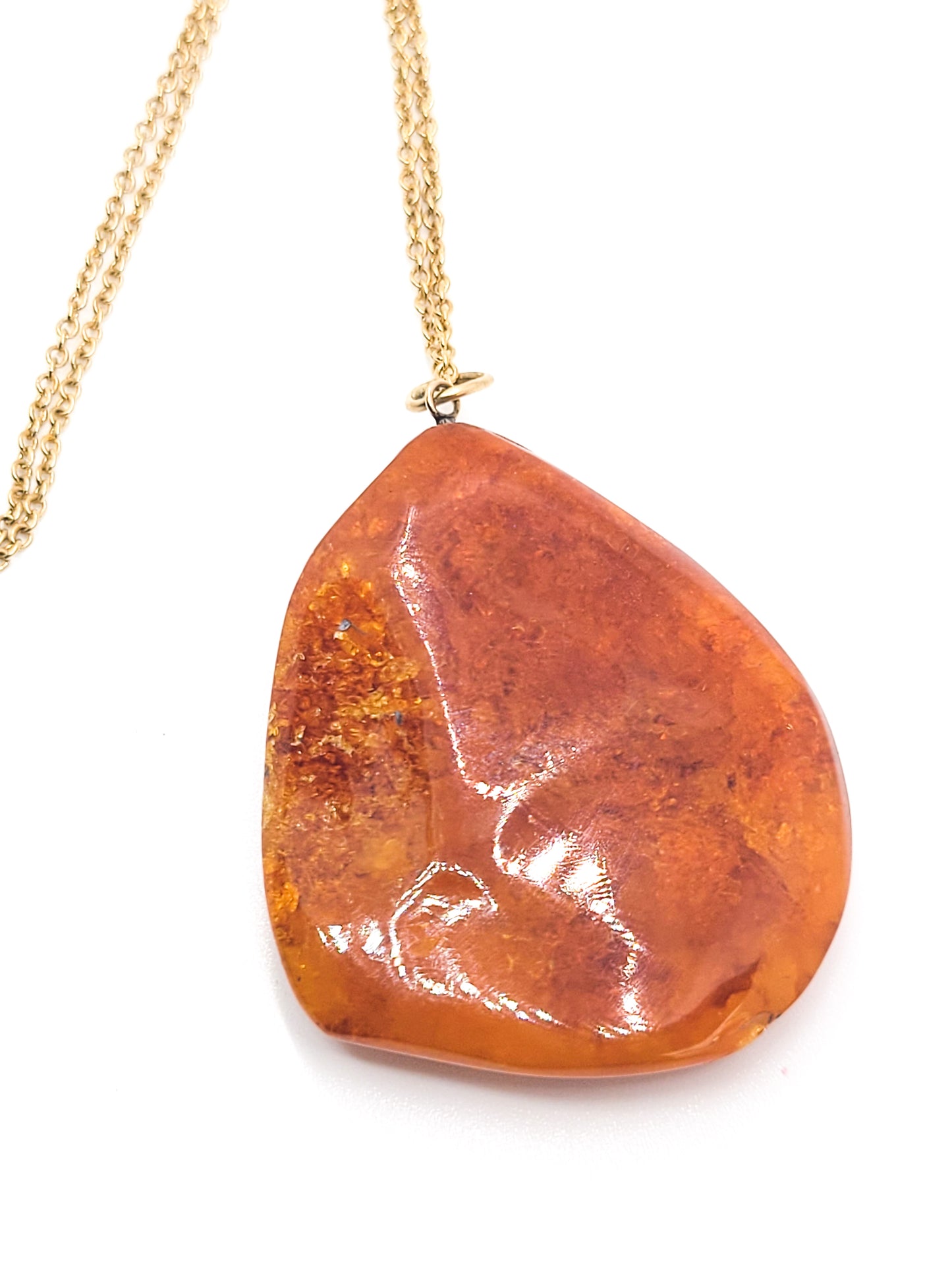 Baltic Amber vintage large polished natural gemstone nugget pendant necklace