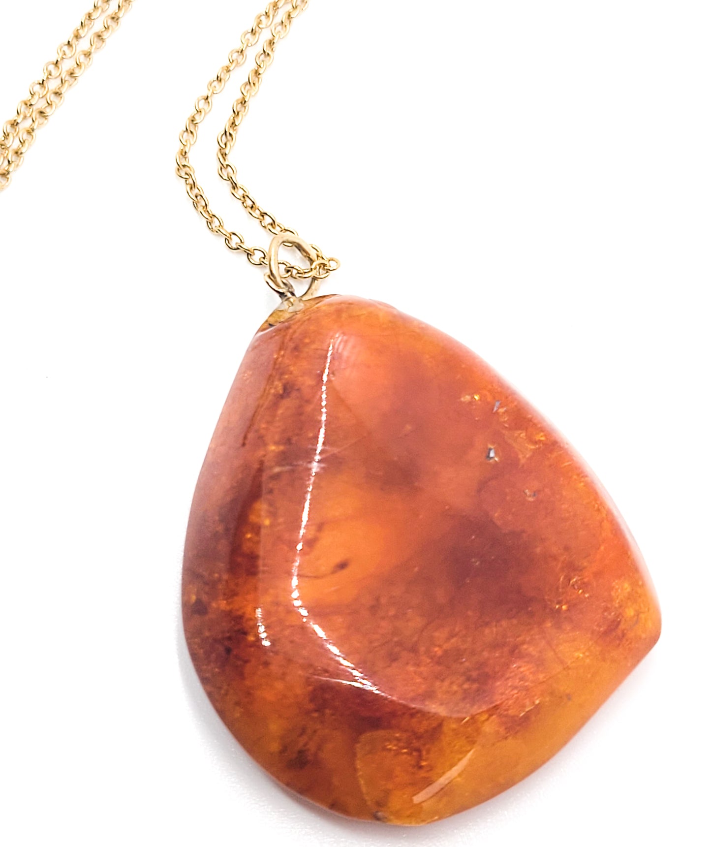 Baltic Amber vintage large polished natural gemstone nugget pendant necklace