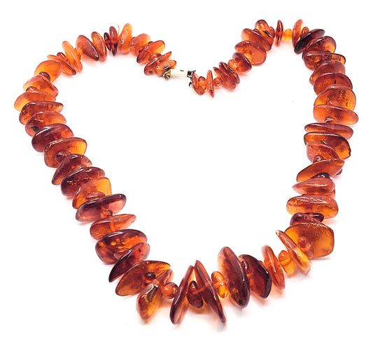 Cognac amber natural graduated nugget vintage necklace 16.5 inches 34.2 grams