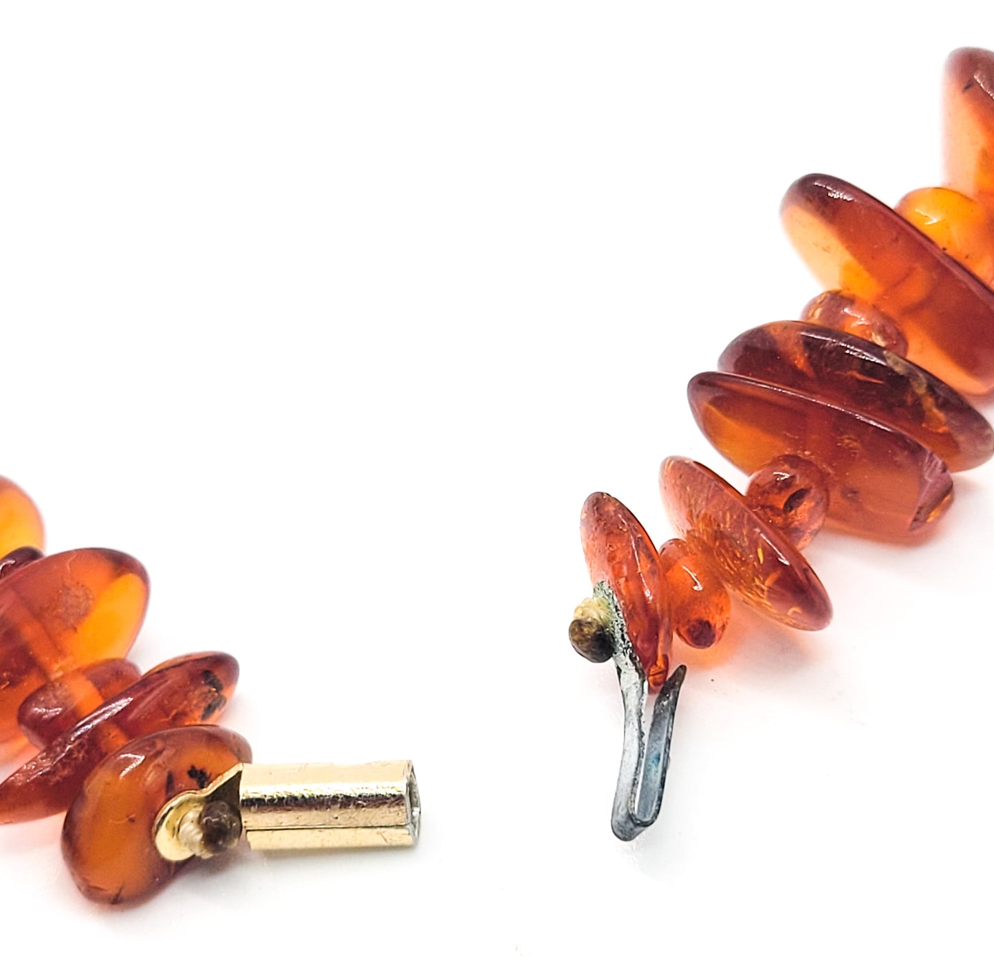 Cognac amber natural graduated nugget vintage necklace 16.5 inches 34.2 grams