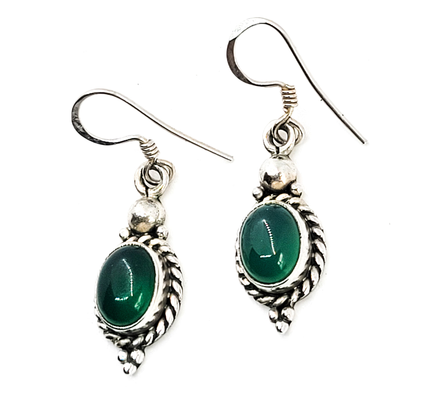 Green Chalcedony Balinese tribal sterling silver drop earrings