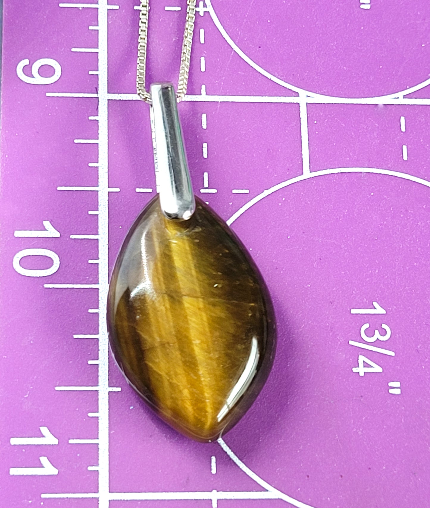 Modernist Tiger's eye sterling silver vintage drop pendant necklace NF