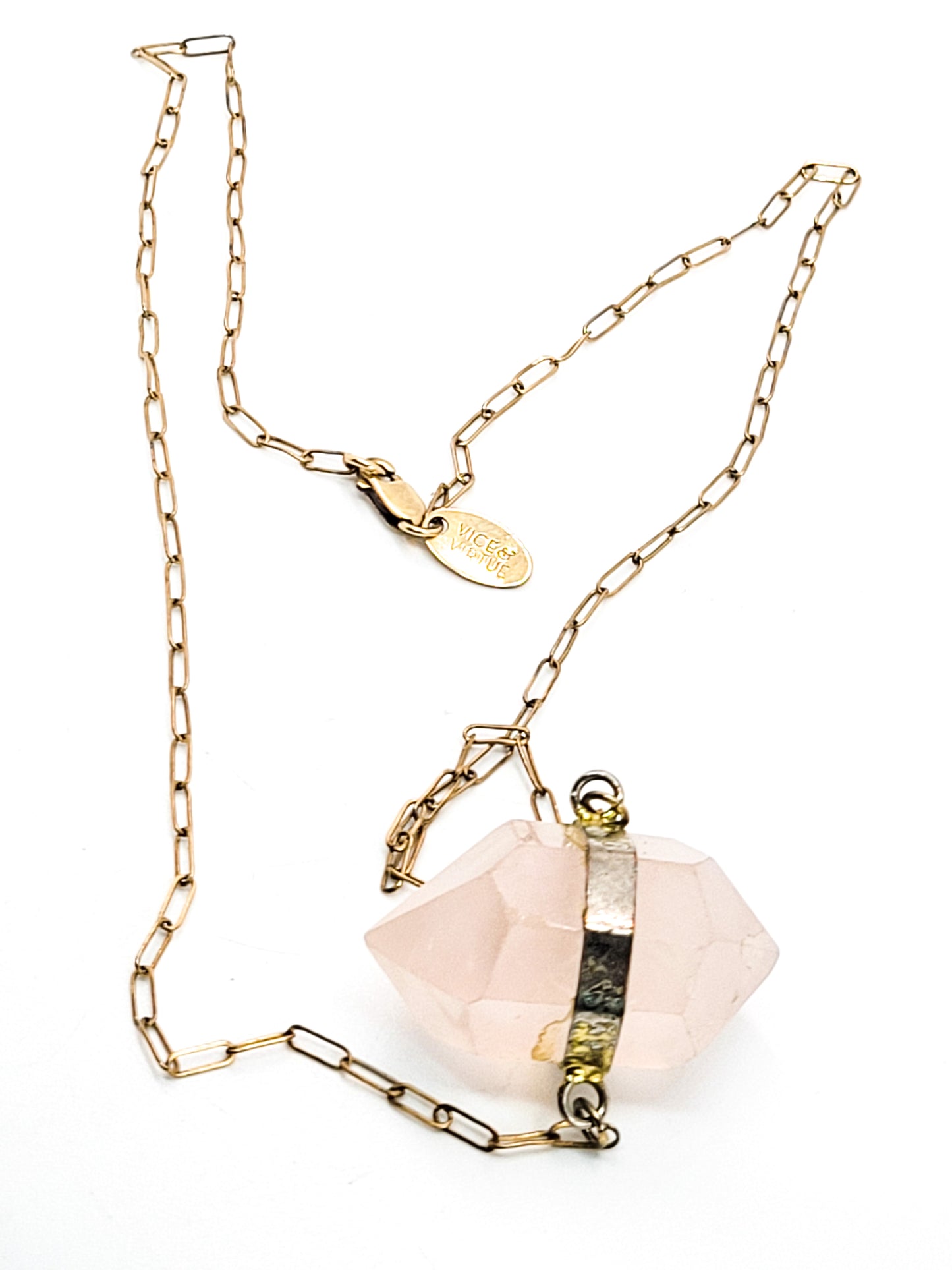 Vice and Virtue 14k gold filled Double terminated Rose Quartz pendant necklace