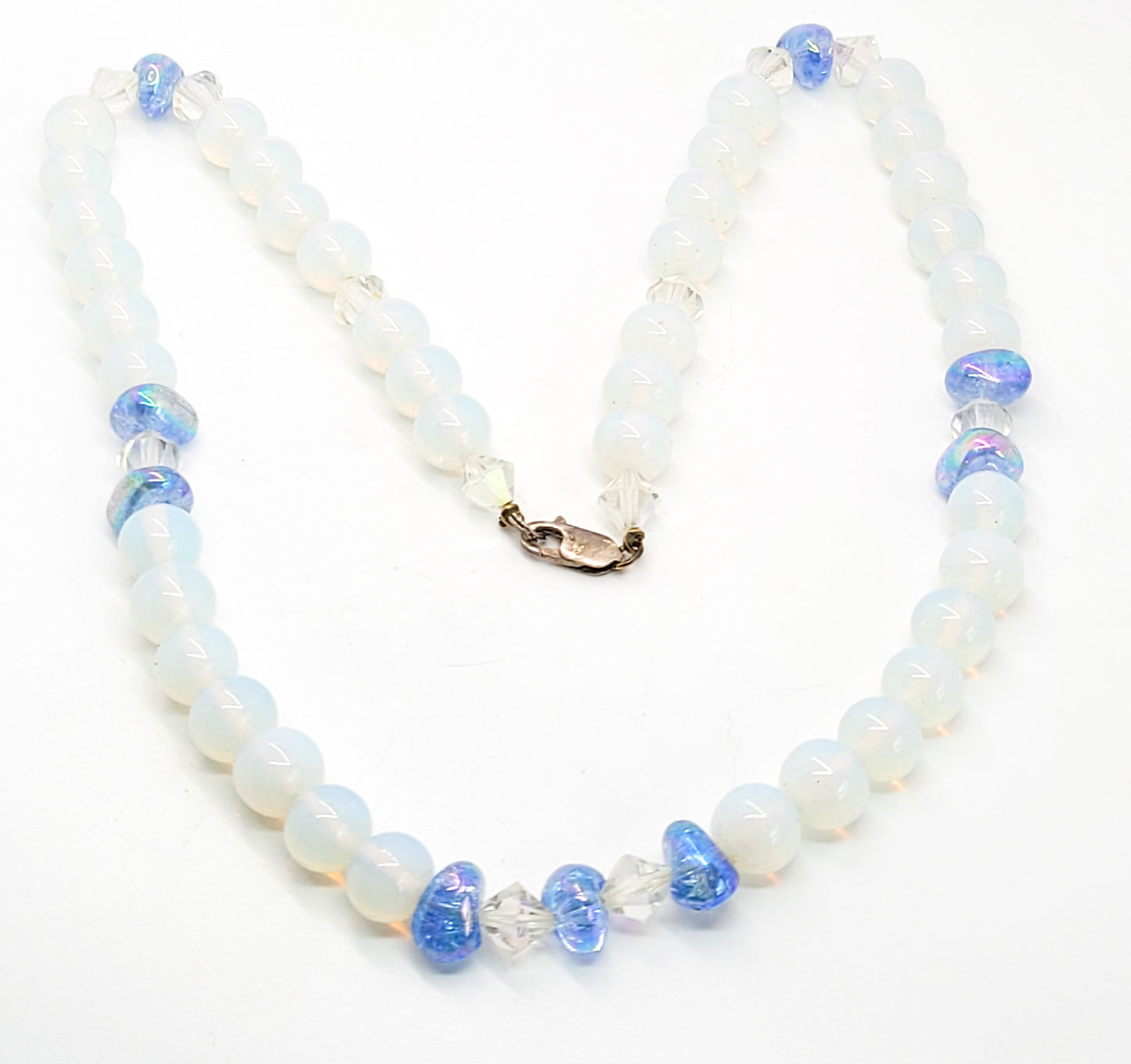 Blue angel aura quartz opalite glass sterling silver beaded necklace