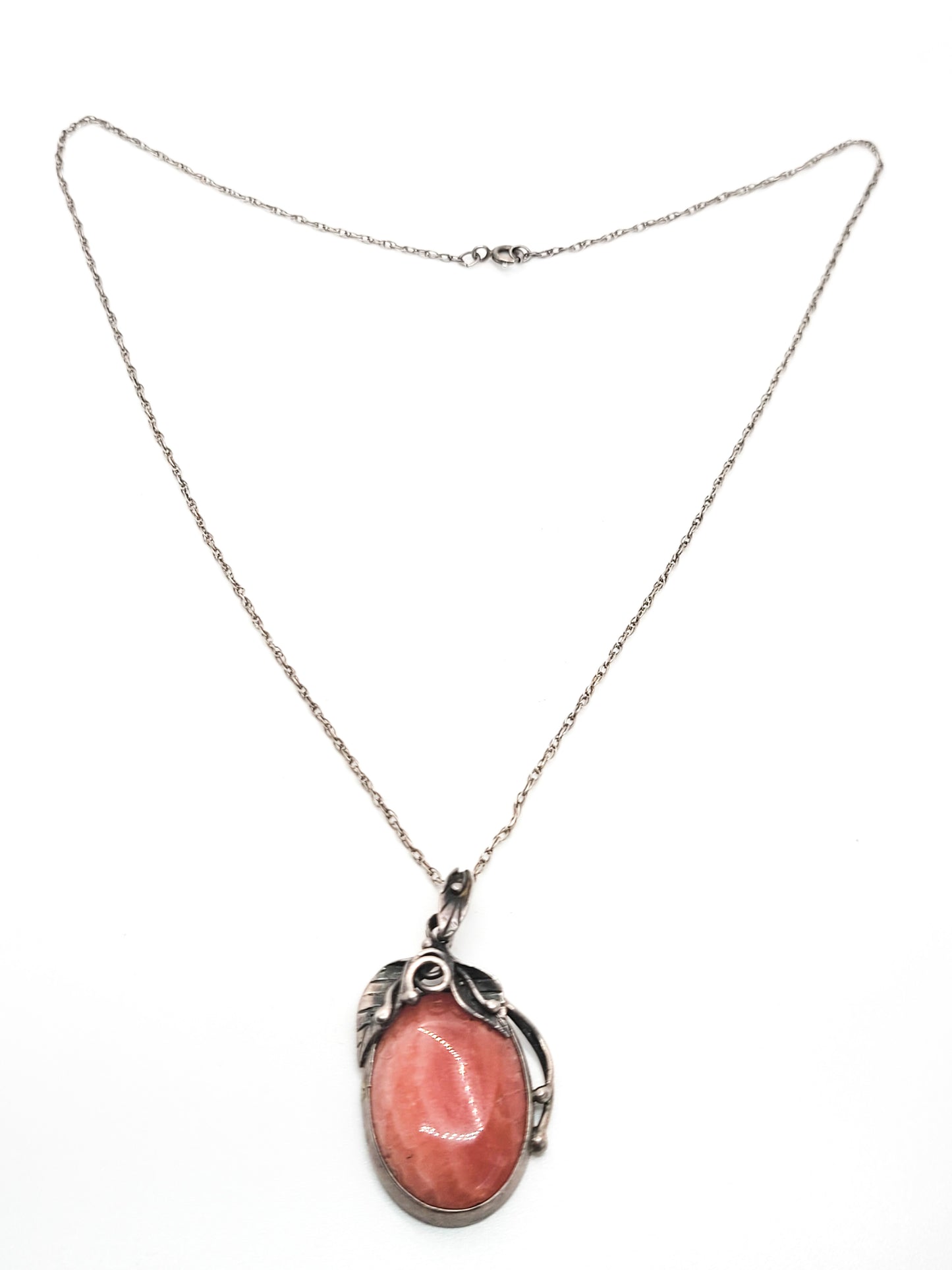 Rhodochrosite Navajo vintage sterling silver pink gemstone pendant necklace