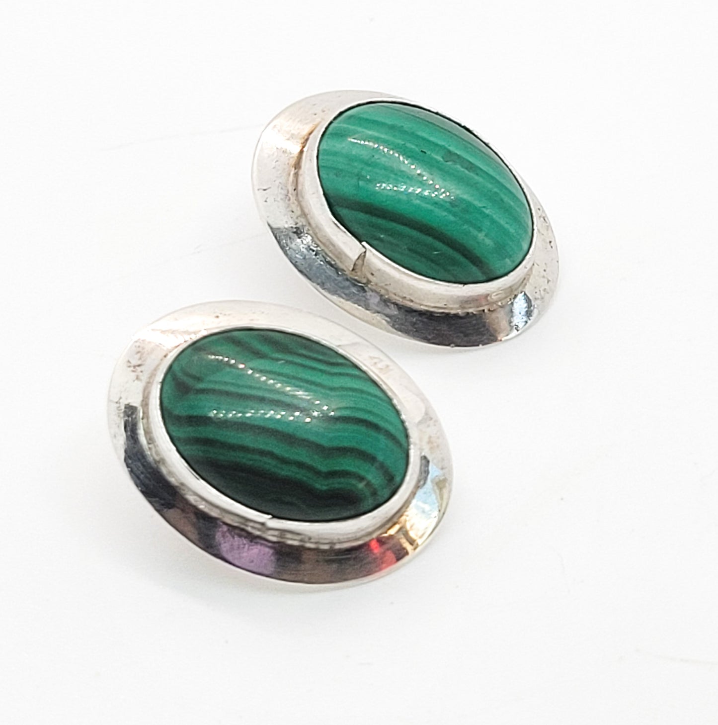 RW Robin Wood Malachite Navajo Native American Sterling silver vintage earrings