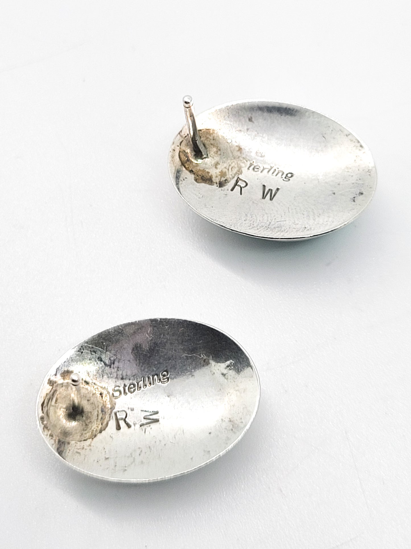 RW Robin Wood Malachite Navajo Native American Sterling silver vintage earrings