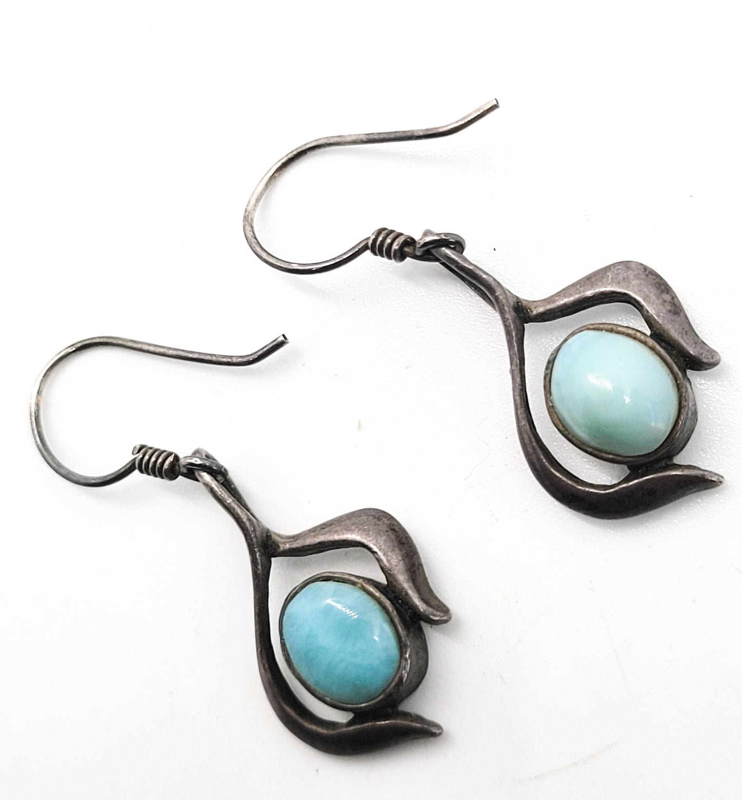 Larimar light blue gemstone sterling silver vintage drop earrings